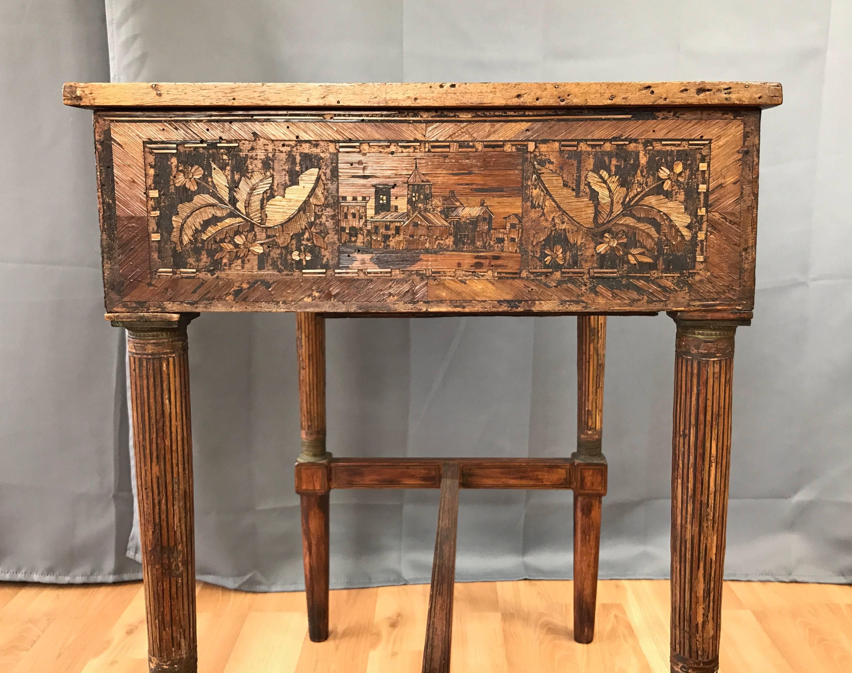 Mid-19th Century French Straw Work Marquetry Game Table In Good Condition In San Francisco, CA
