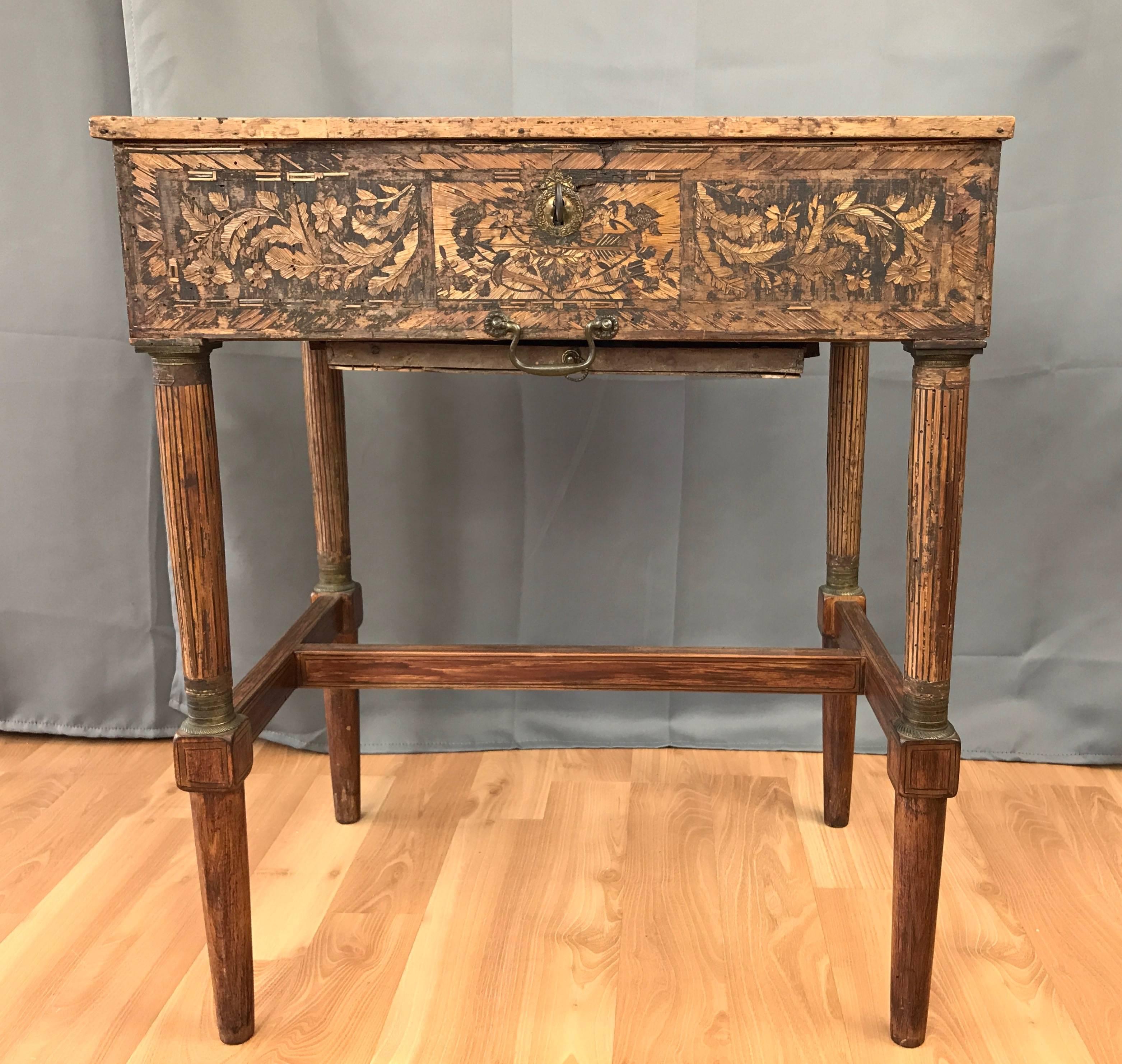 Napoleon III Mid-19th Century French Straw Work Marquetry Game Table