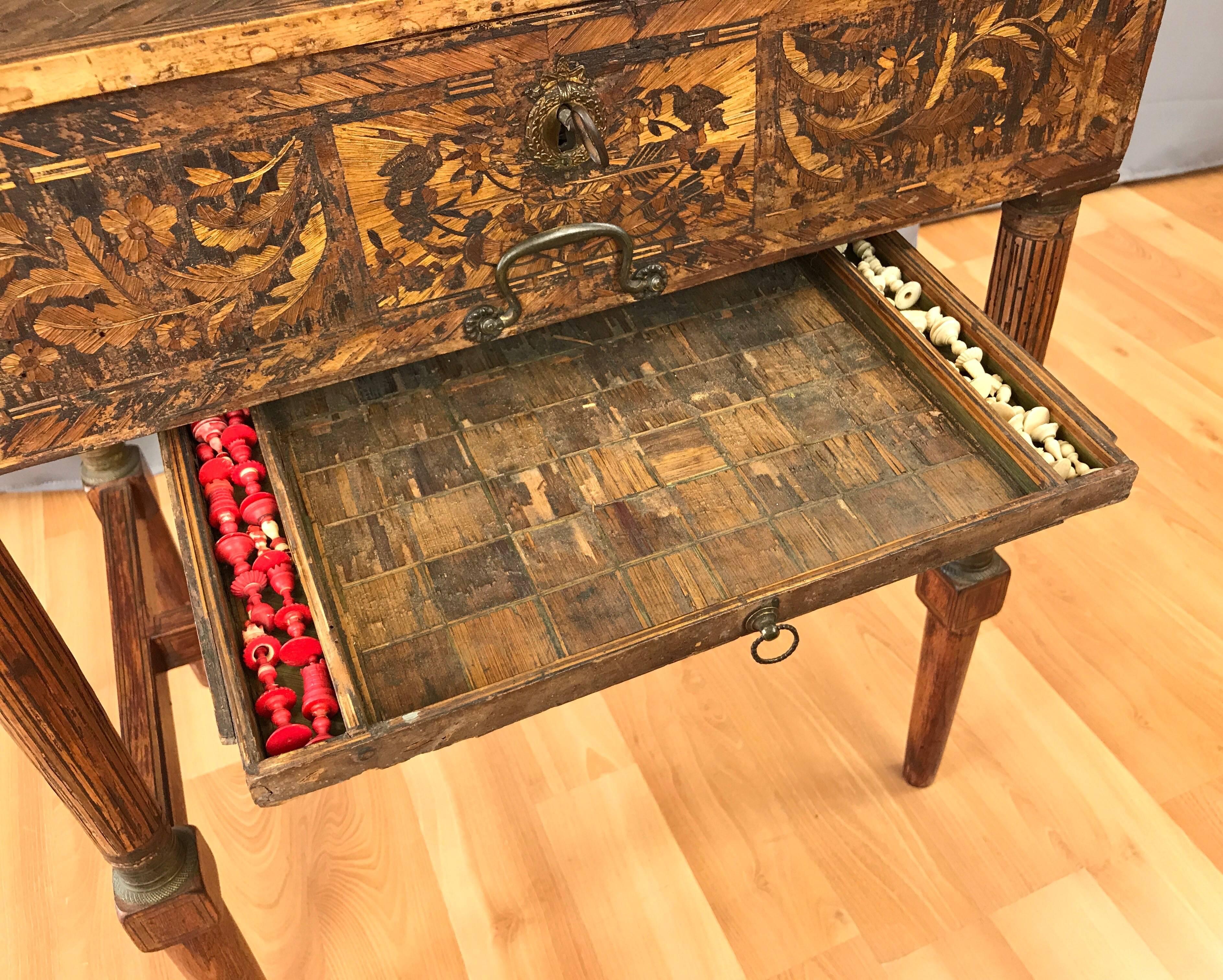 Mid-19th Century French Straw Work Marquetry Game Table 5