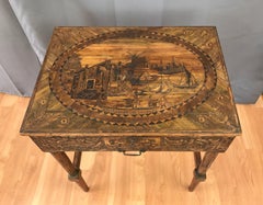 Mid-19th Century French Straw Work Marquetry Game Table