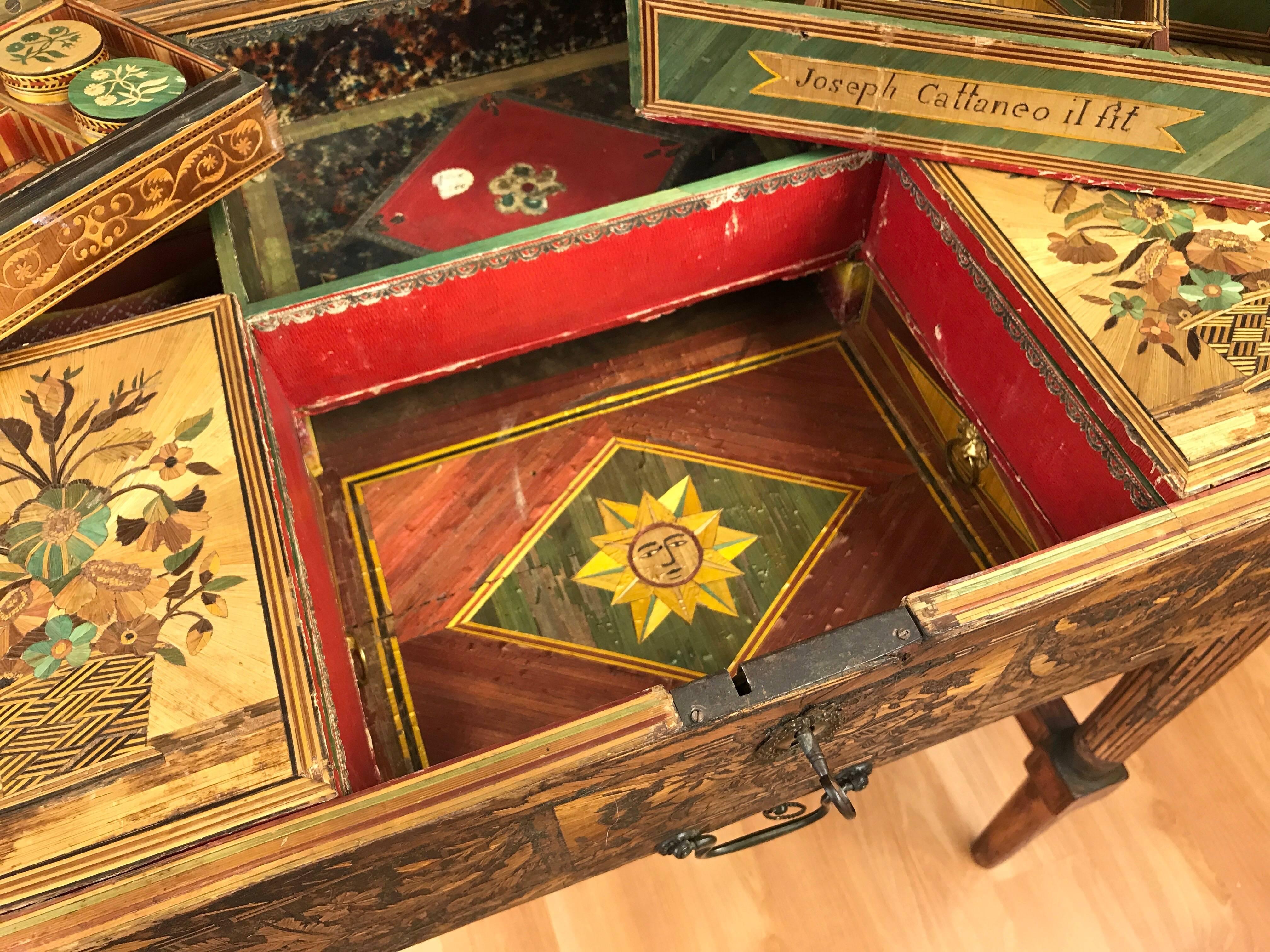 Mid-19th Century French Straw Work Marquetry Game Table 3