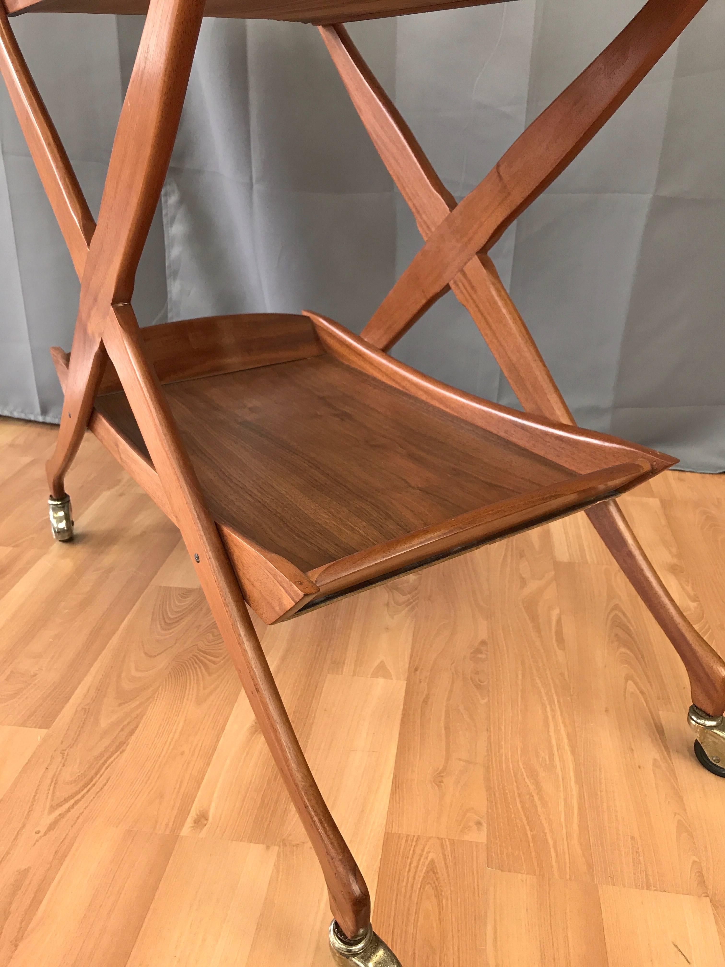 Mid-Century Walnut Two-Tiered Serving Cart 2