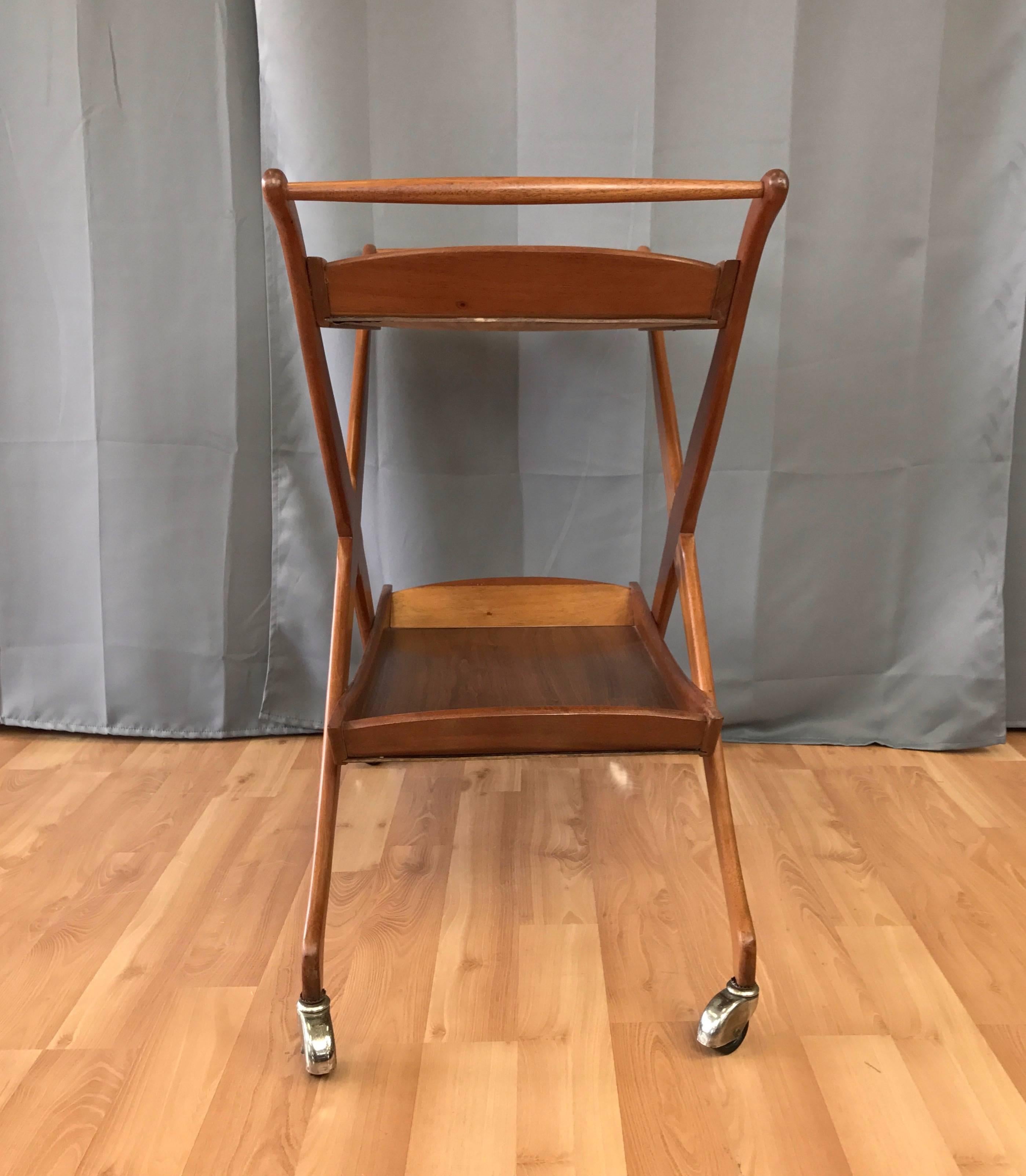 Mid-20th Century Mid-Century Walnut Two-Tiered Serving Cart