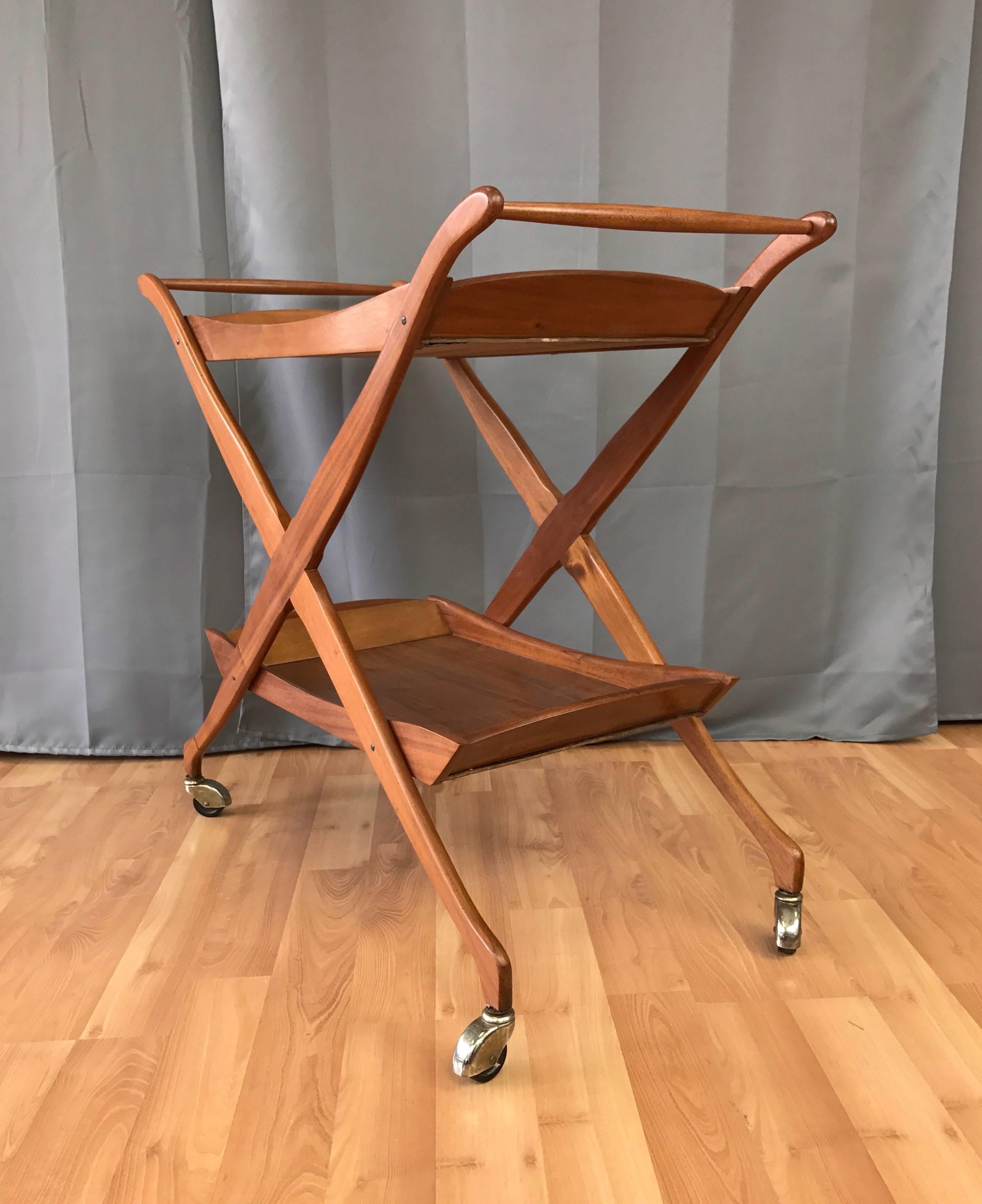 Mid-Century Walnut Two-Tiered Serving Cart In Good Condition In San Francisco, CA