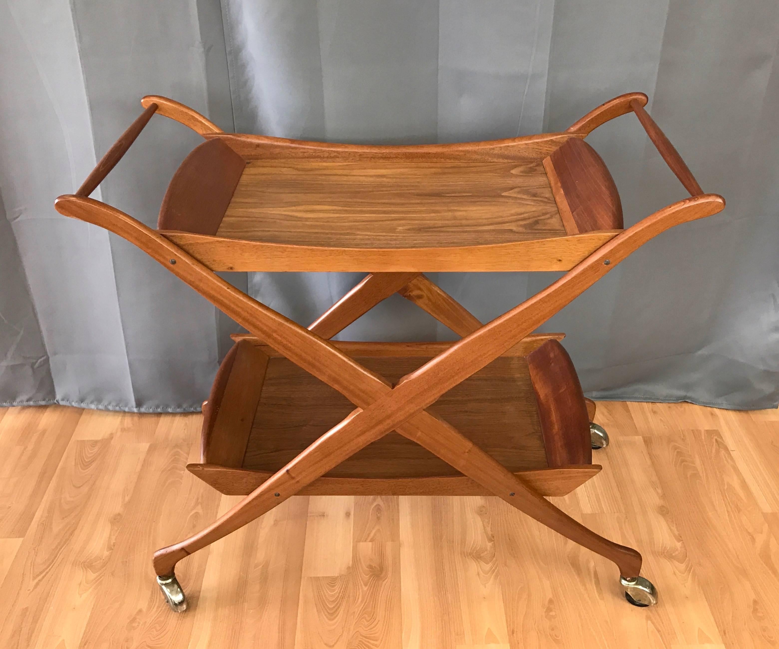 American Mid-Century Walnut Two-Tiered Serving Cart