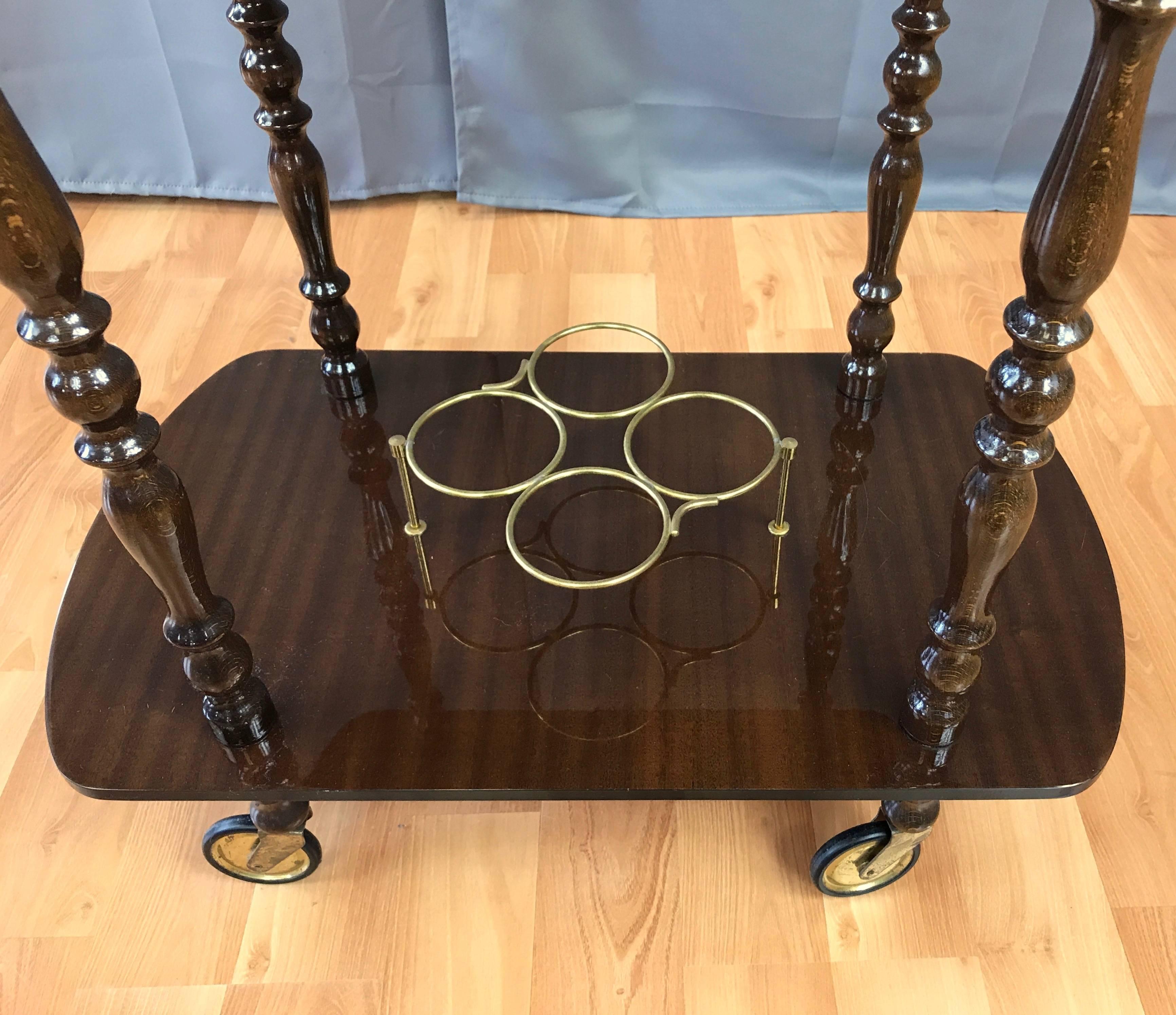 Vintage Italian Mahogany Marquetry Serving Cart 1
