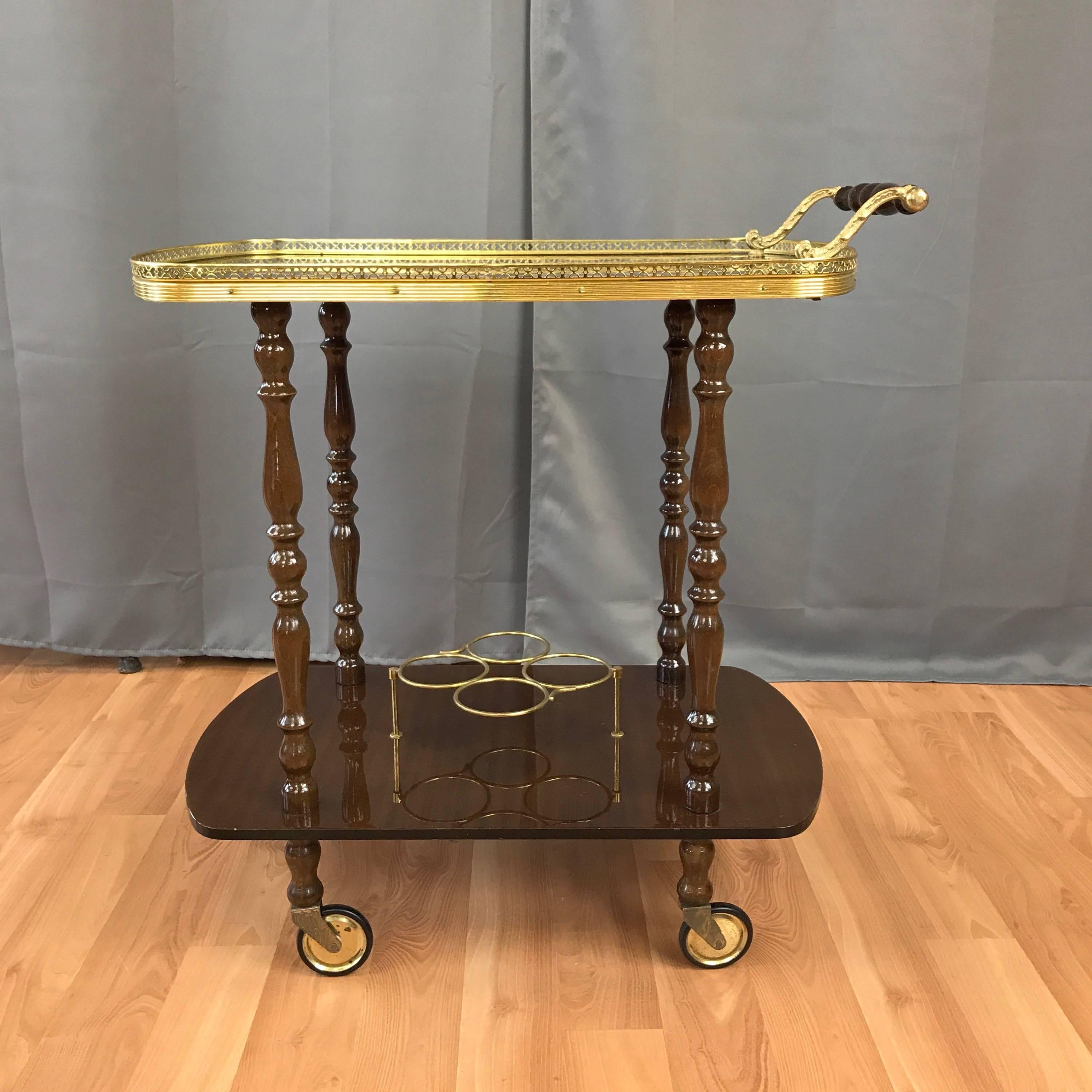 Mid-20th Century Vintage Italian Mahogany Marquetry Serving Cart
