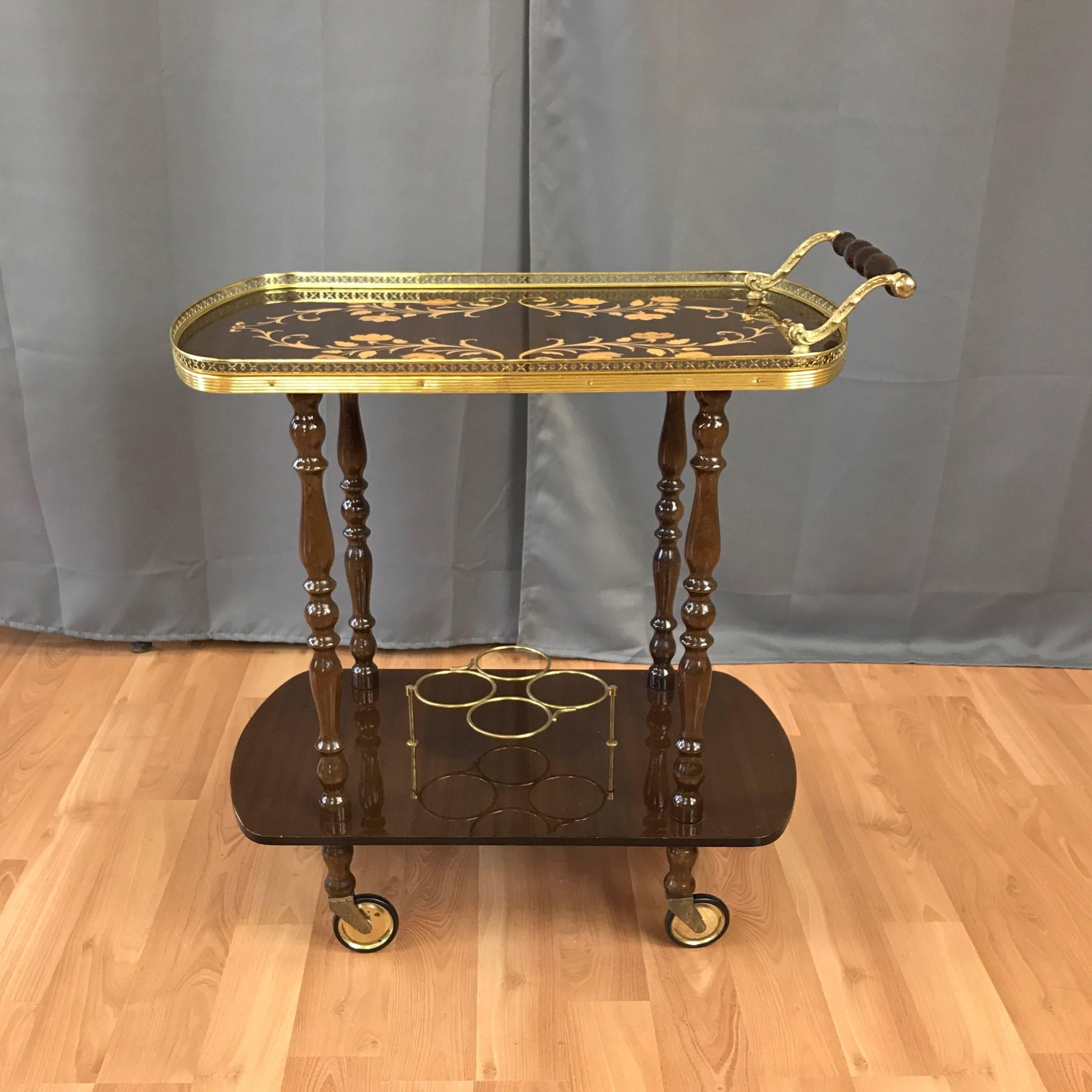 Vintage Italian Mahogany Marquetry Serving Cart In Good Condition In San Francisco, CA