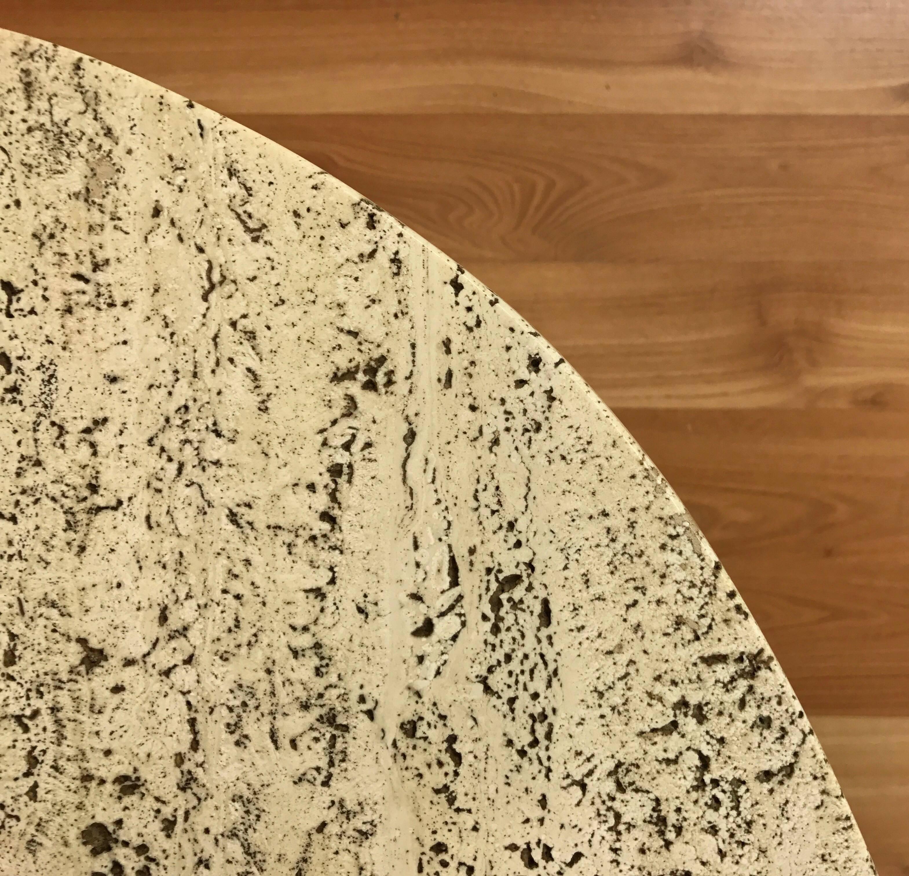 Biomorphic Travertine Coffee Table with Black Lacquered Base 3