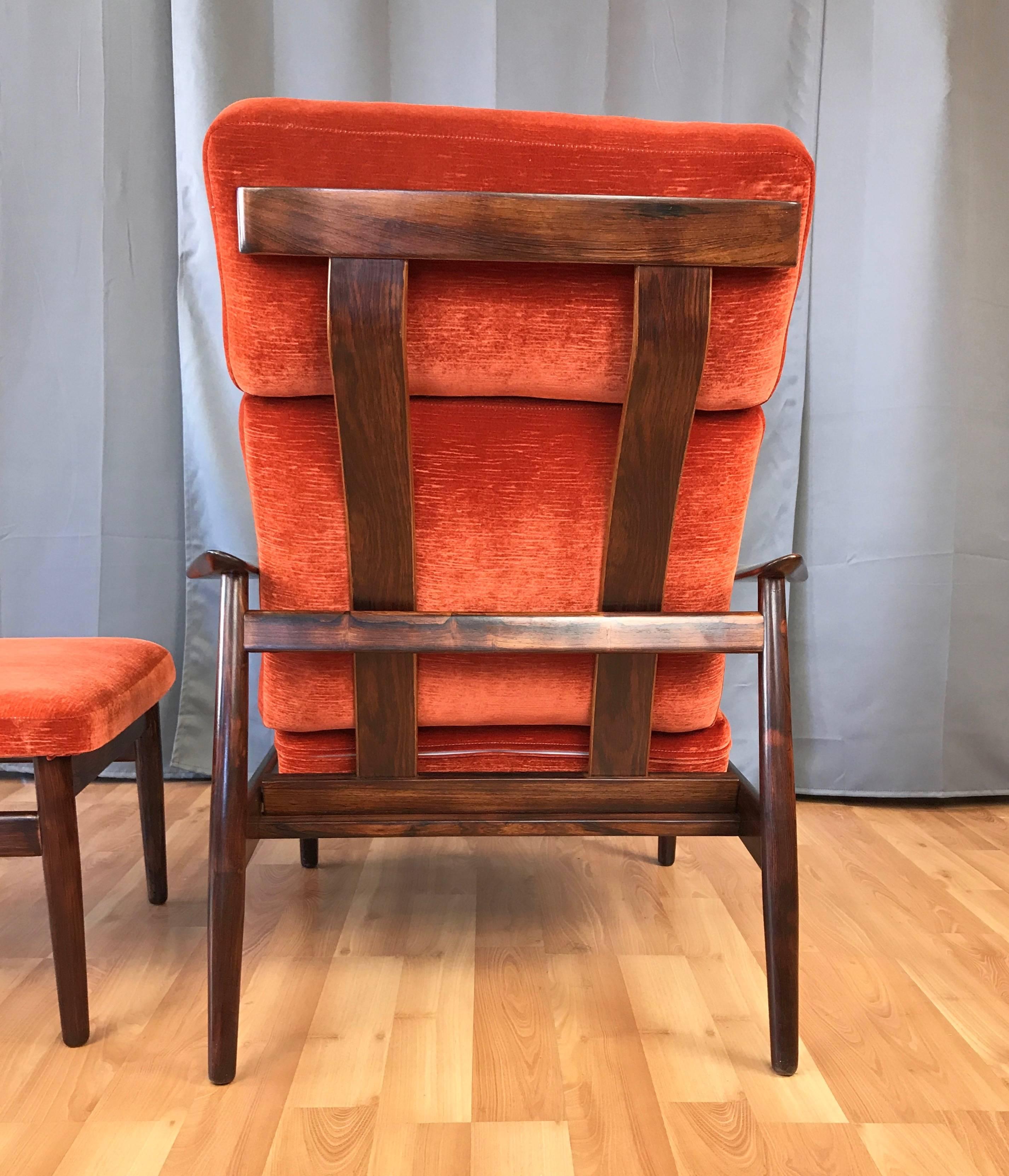 Arne Vodder for France & Son Rosewood Reclining Lounge Chair and Ottoman In Good Condition In San Francisco, CA