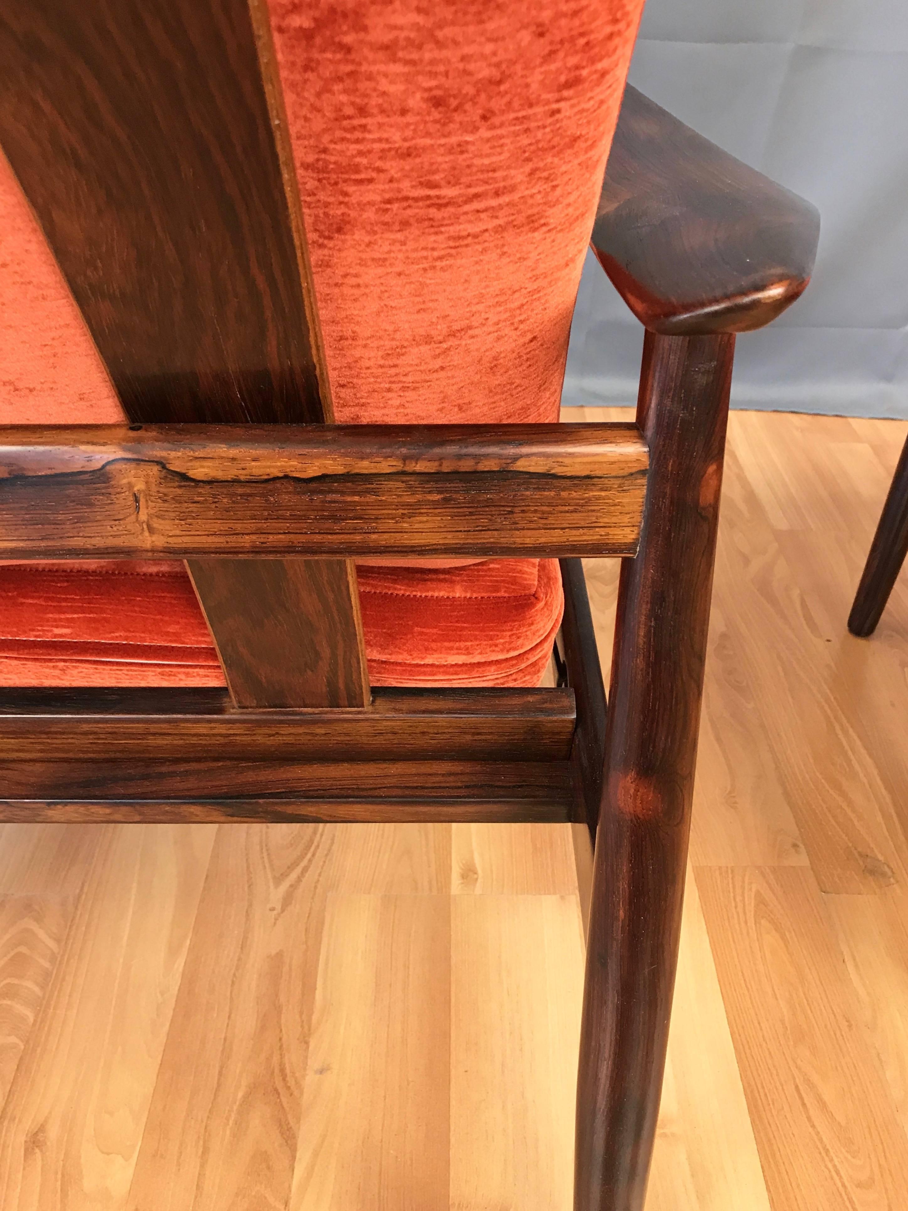Velvet Arne Vodder for France & Son Rosewood Reclining Lounge Chair and Ottoman