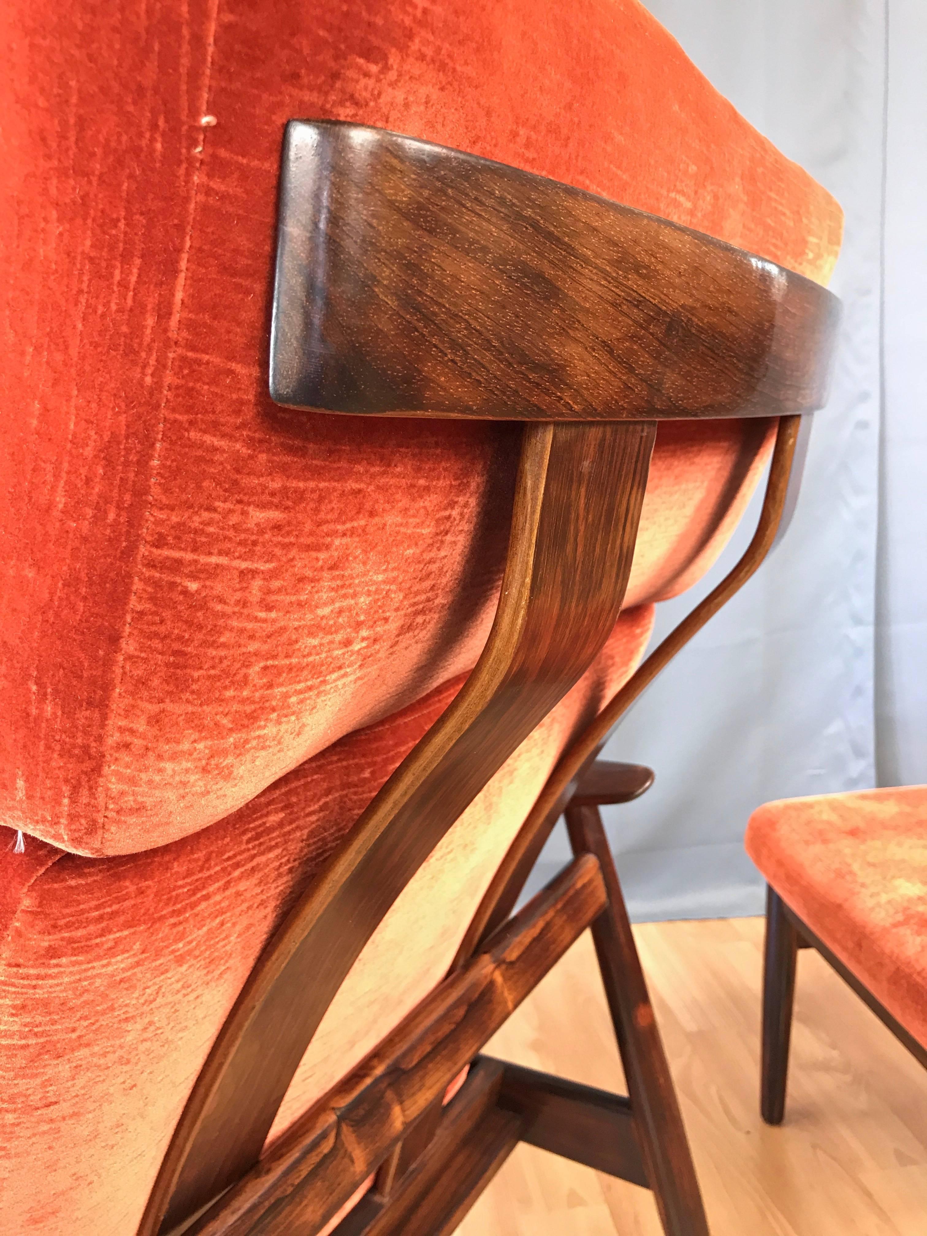 Mid-20th Century Arne Vodder for France & Son Rosewood Reclining Lounge Chair and Ottoman