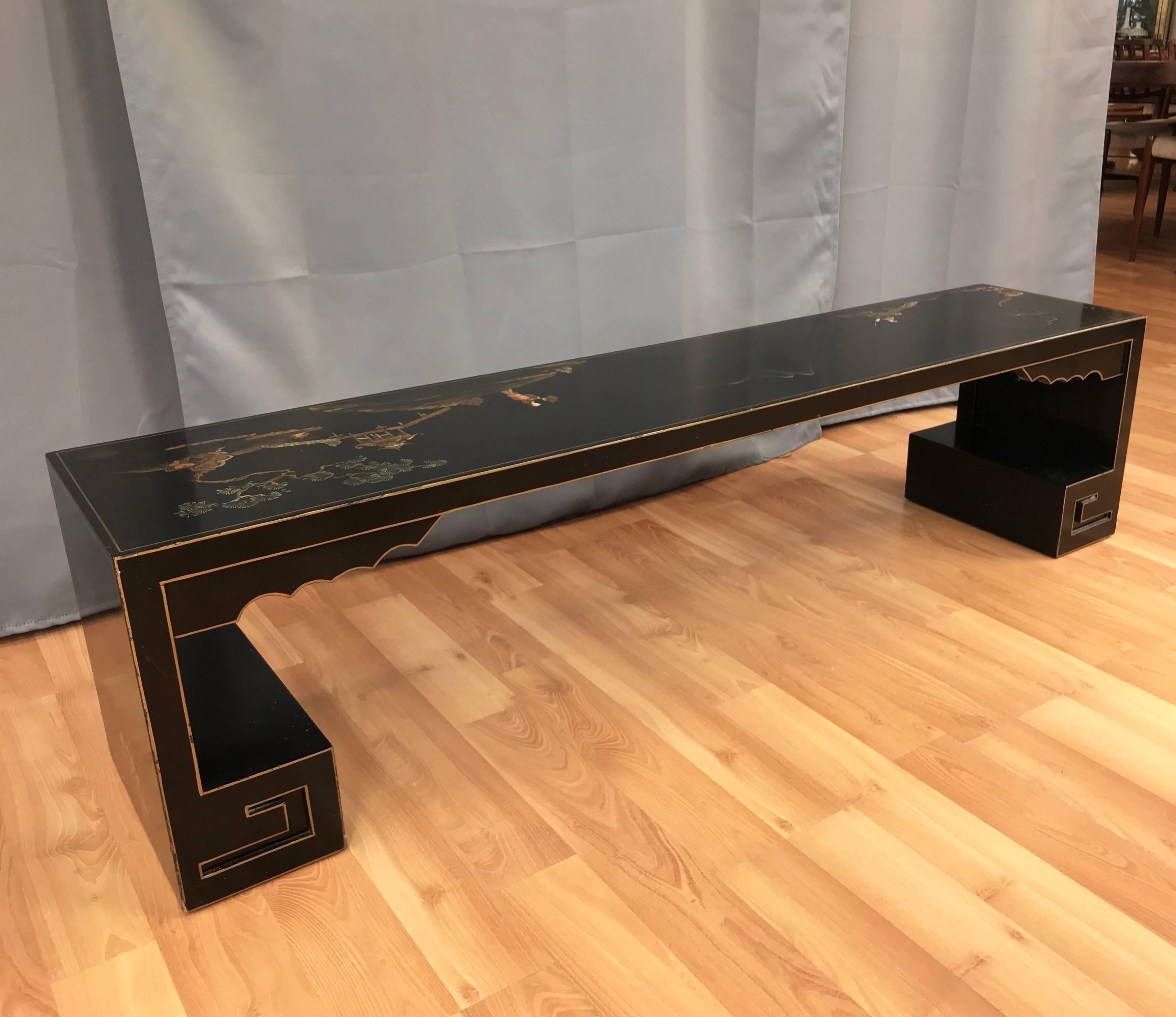 Vintage Japanese Hand-Painted Lacquered Bench In Good Condition In San Francisco, CA