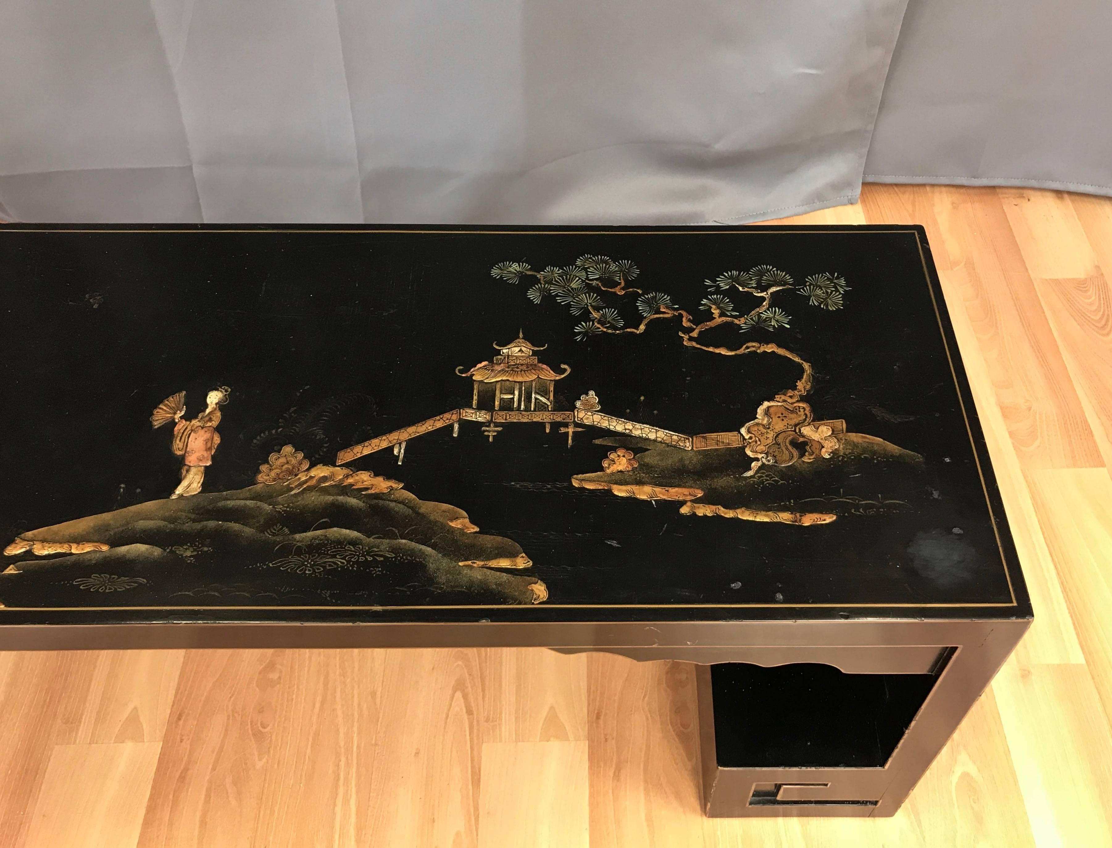 Vintage Japanese Hand-Painted Lacquered Bench 3
