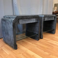 Pair of Bespoke Harrison-Van Horn Lacquered Raffia End Tables