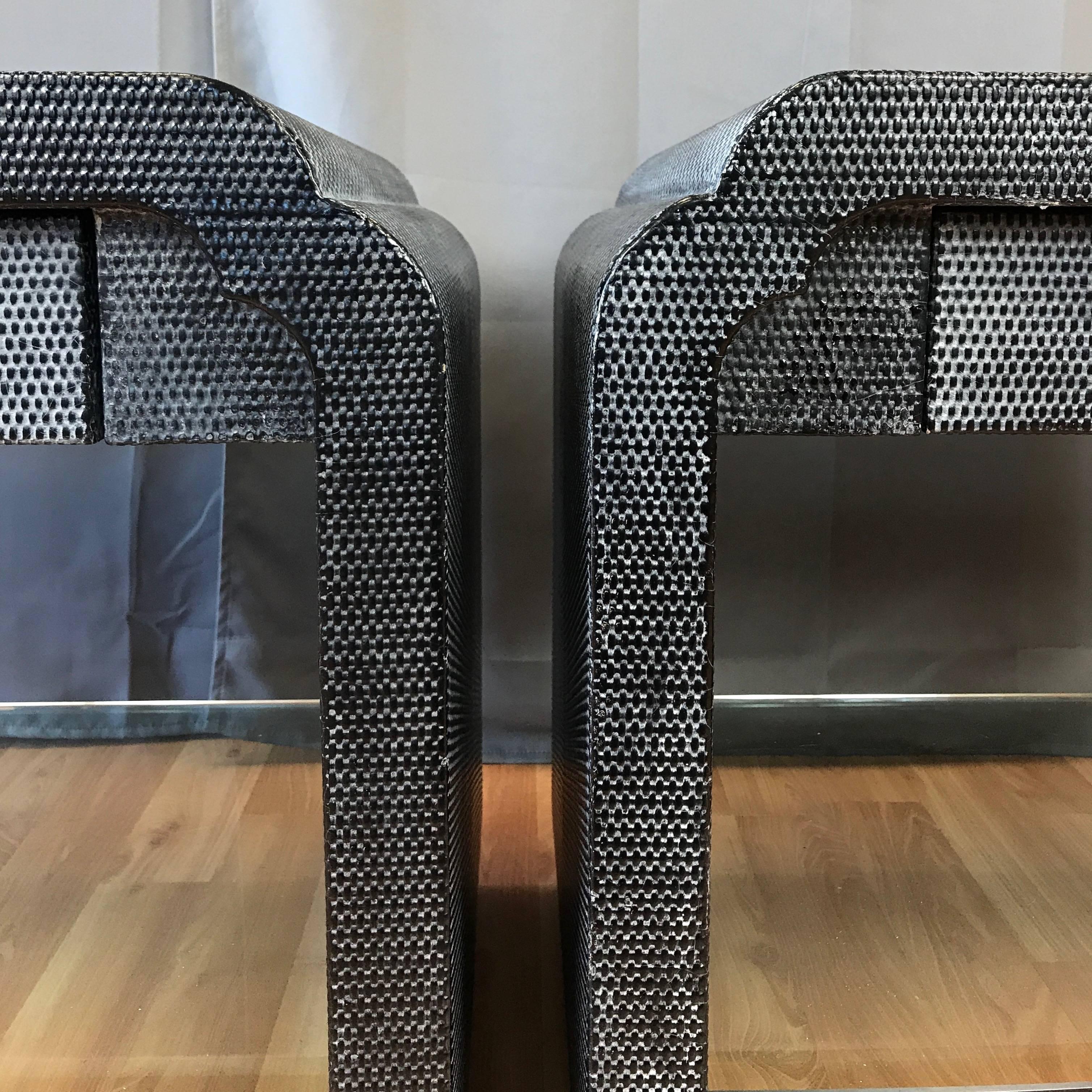 Late 20th Century Pair of Bespoke Harrison-Van Horn Lacquered Raffia End Tables