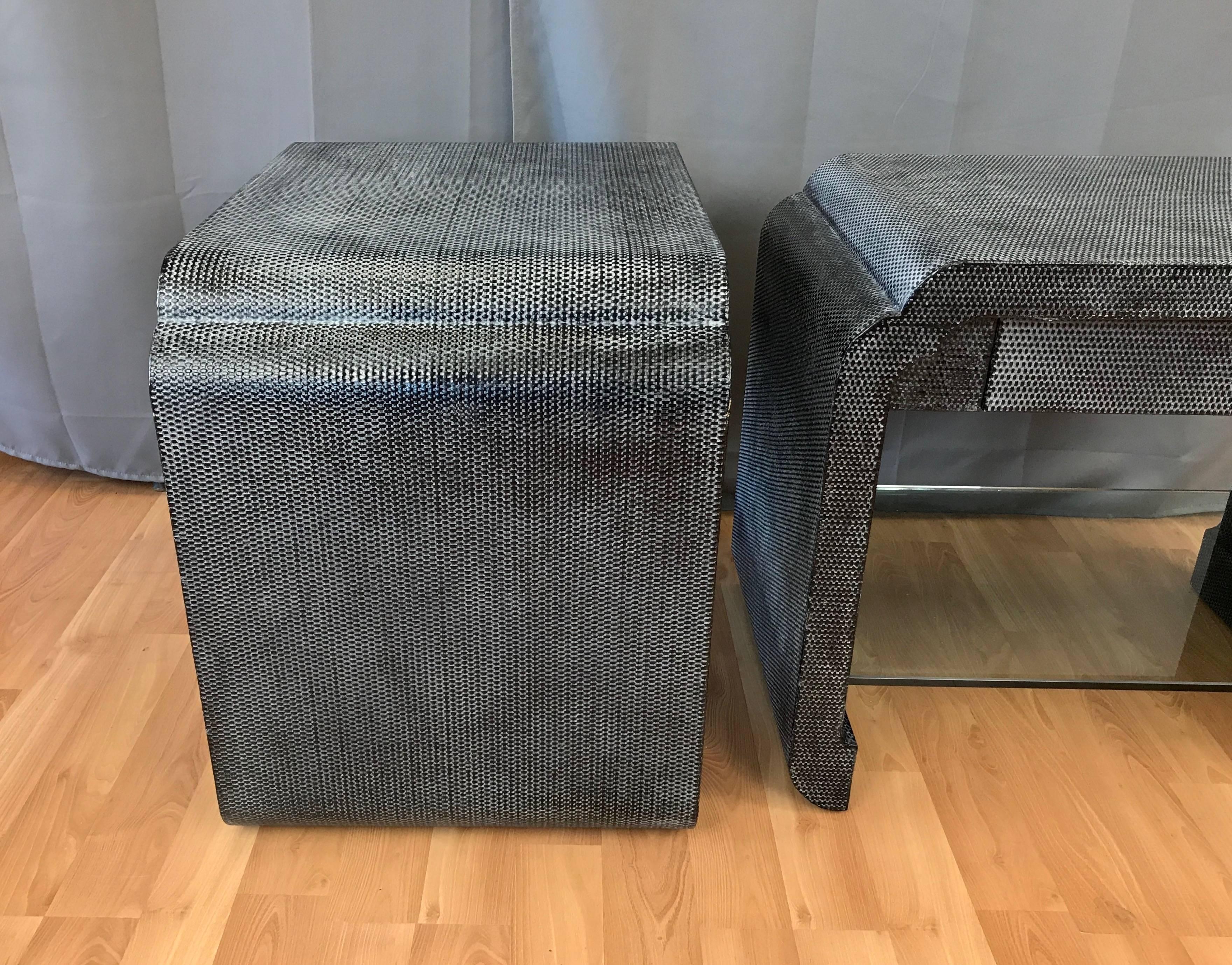 Pair of Bespoke Harrison-Van Horn Lacquered Raffia End Tables In Good Condition In San Francisco, CA
