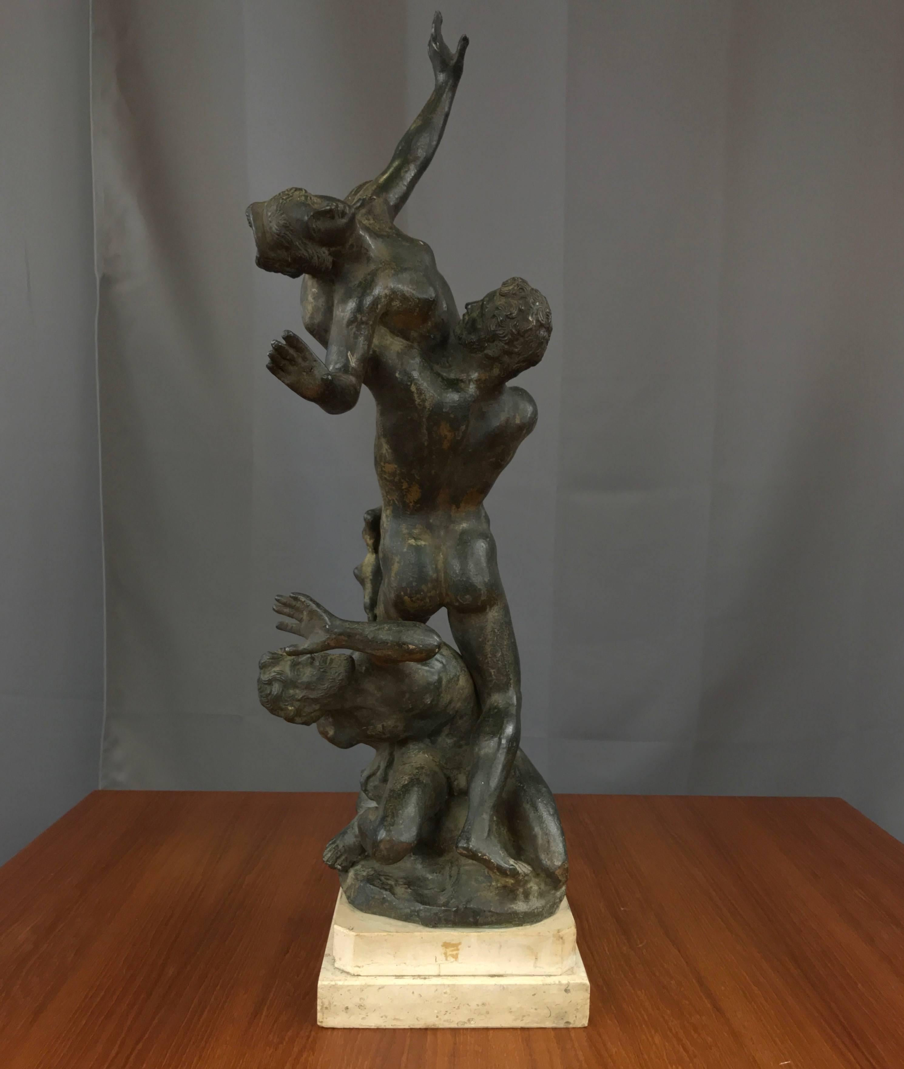 A circa 1940s substantial cast metal sculpture done after Giambologna’s late 16th century masterpiece “Abduction of the Sabine Women”, and attributed to Fonderia Chiurazzi.

Influential Florence-based Flemish sculptor Giambologna (b. 1529–1608)