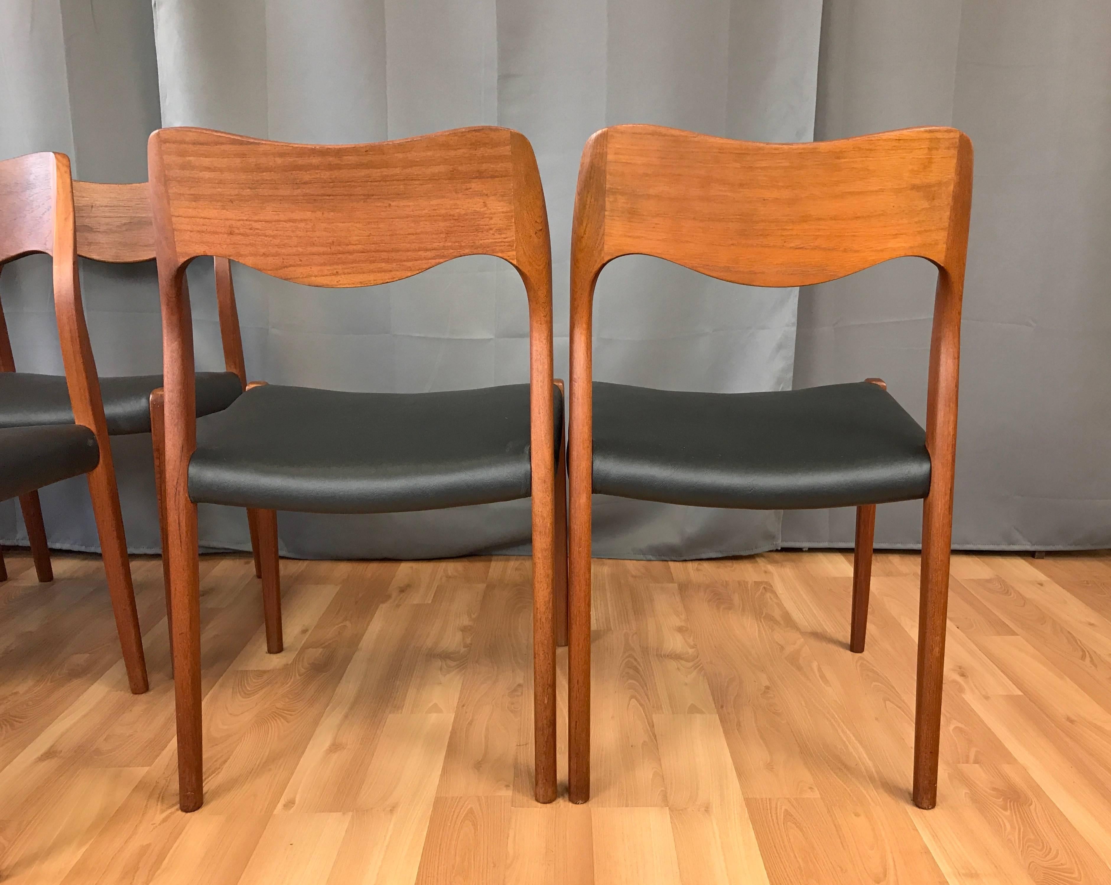 Mid-20th Century Set of Six N.O. Møller Model 71 Teak Dining Chairs