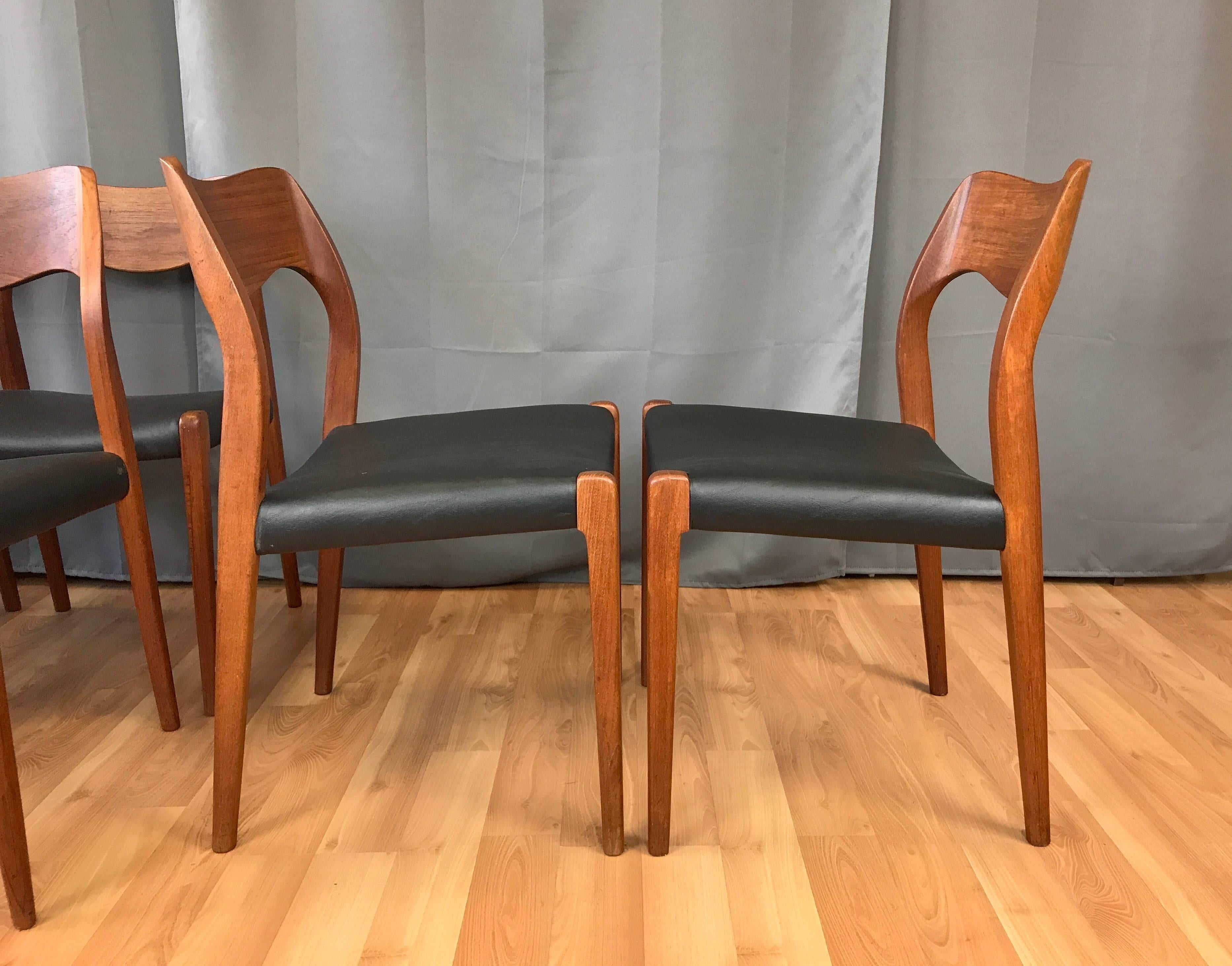 Danish Set of Six N.O. Møller Model 71 Teak Dining Chairs