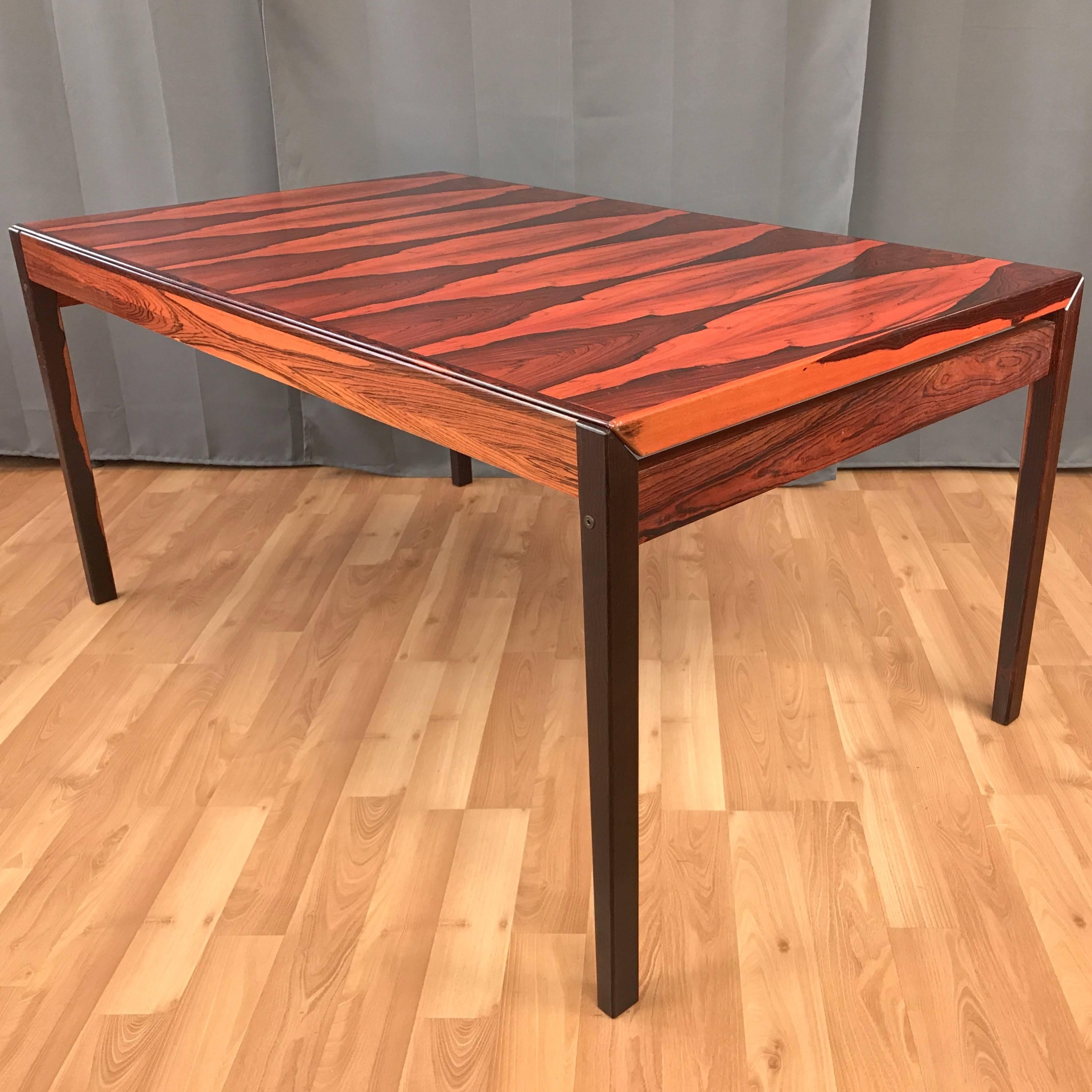 Late 20th Century Vintage Danish Boldly Figured Rosewood Expandable Dining Table