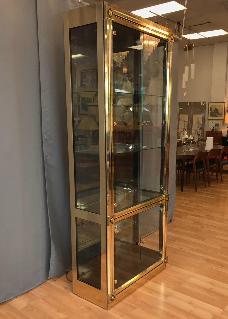 Mastercraft Towering Brass And Glass Vitrine At 1stdibs