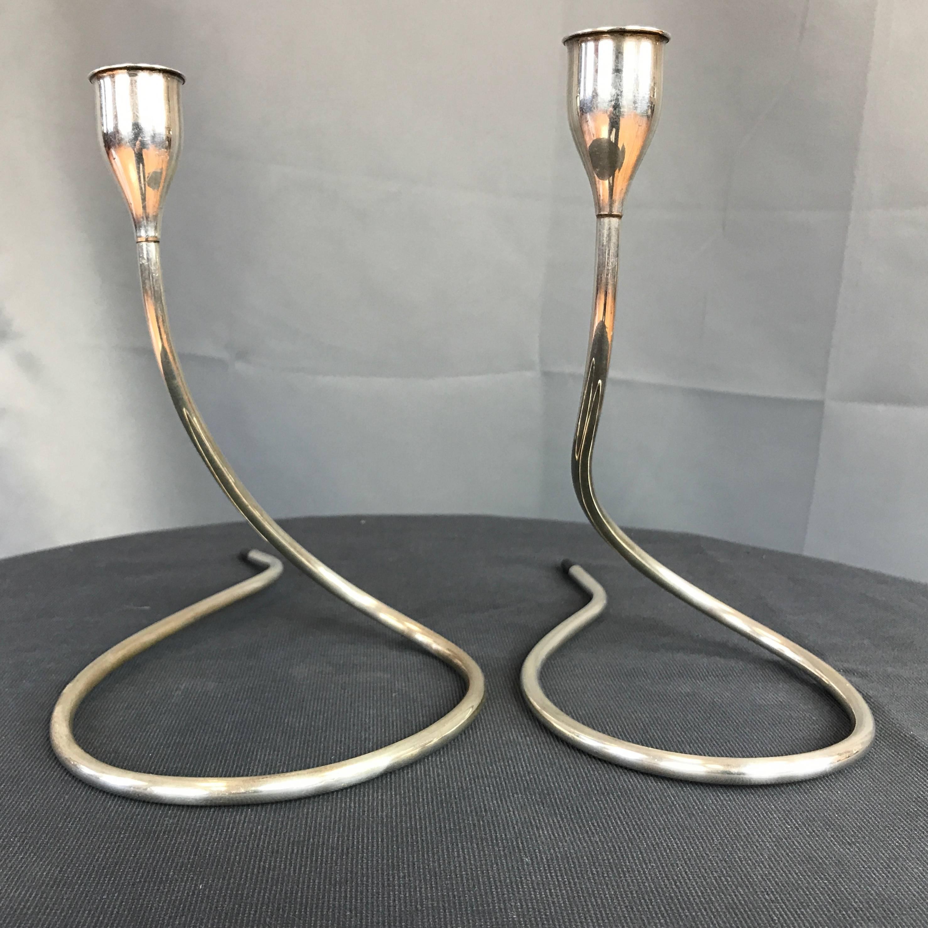 Mid-Century Modern Pair of Marion Anderson Noyes for Towle Sterling Silver Candleholders