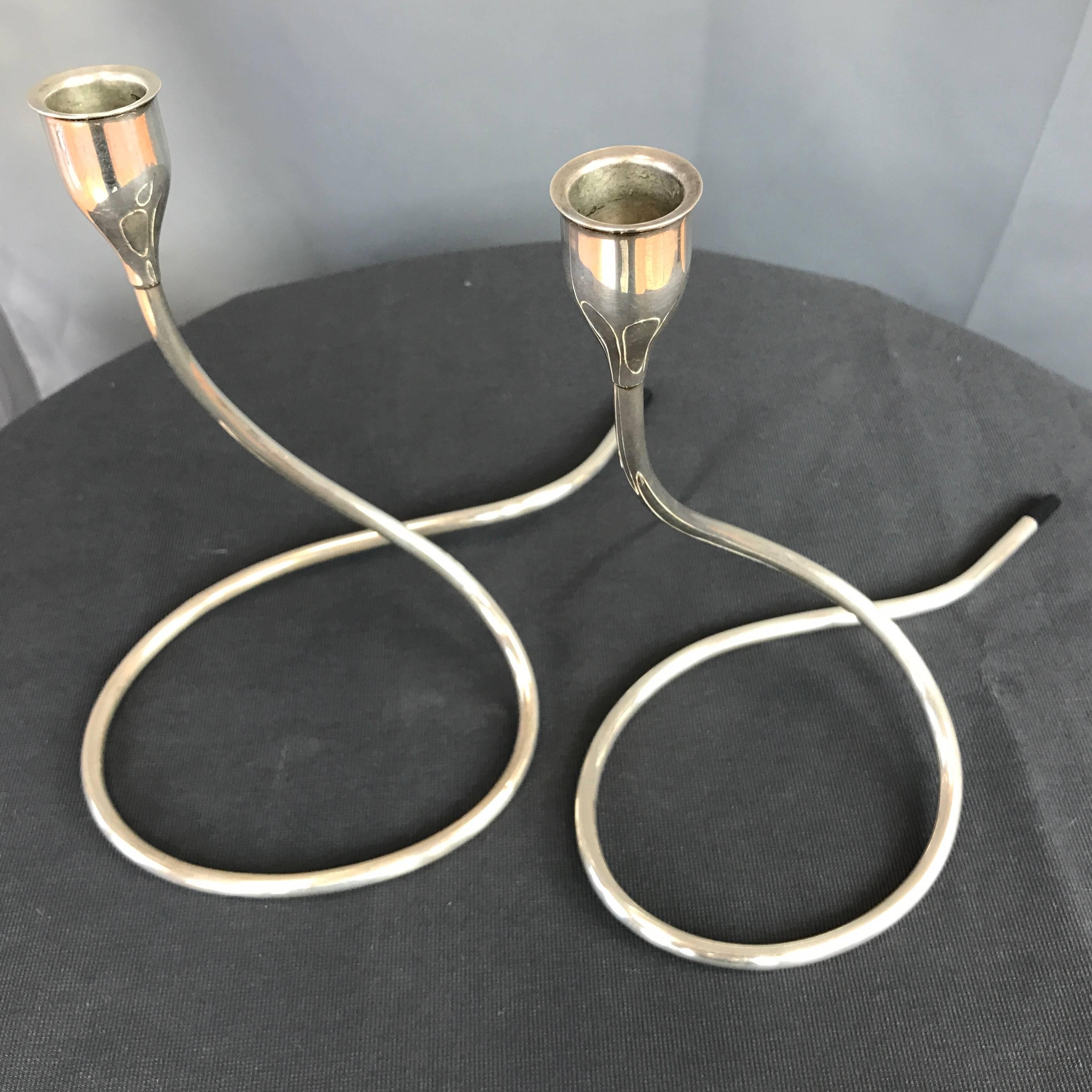 Pair of Marion Anderson Noyes for Towle Sterling Silver Candleholders In Good Condition In San Francisco, CA