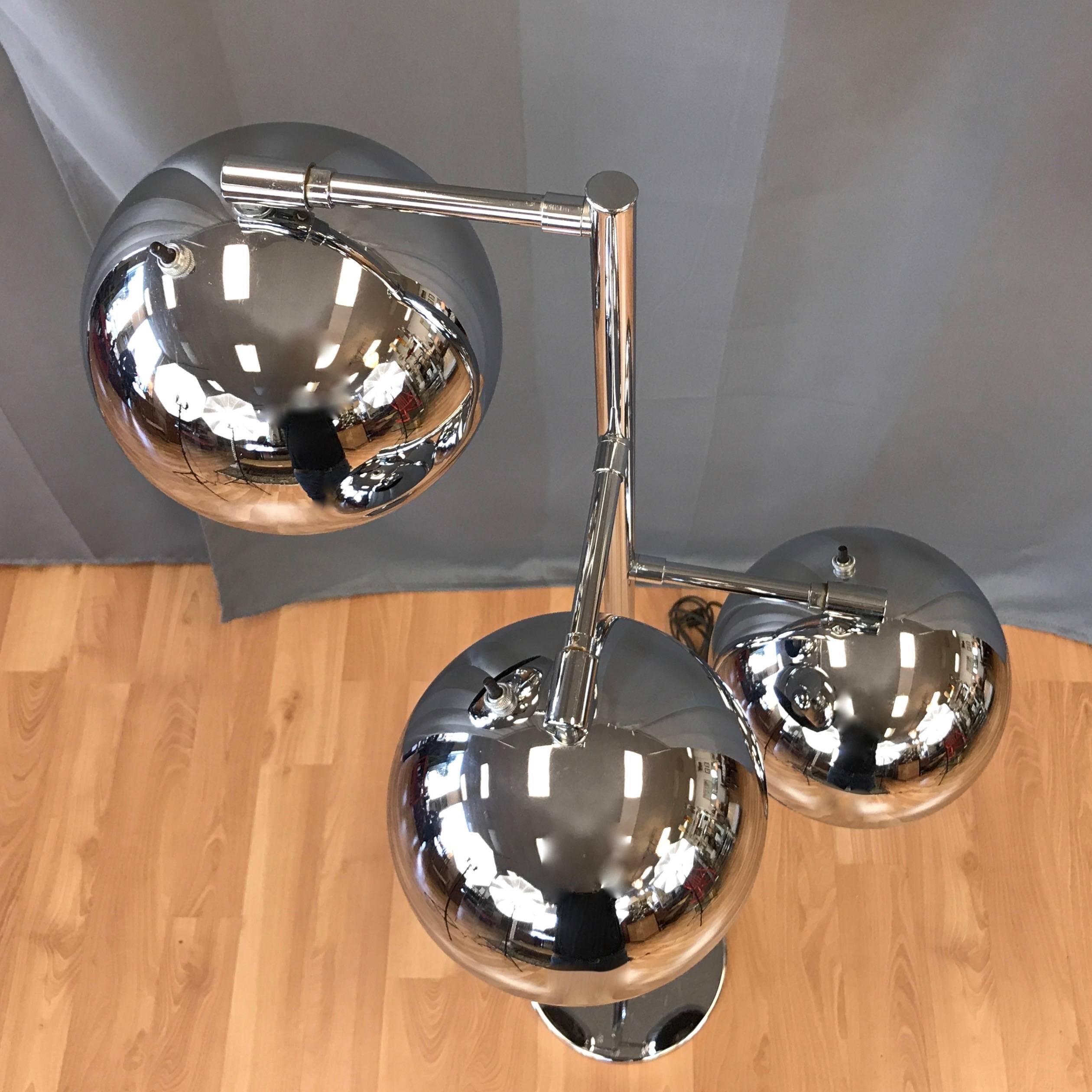 Mid-Century Modern Koch & Lowy OMI Three-Light Chrome Orb Floor Lamp