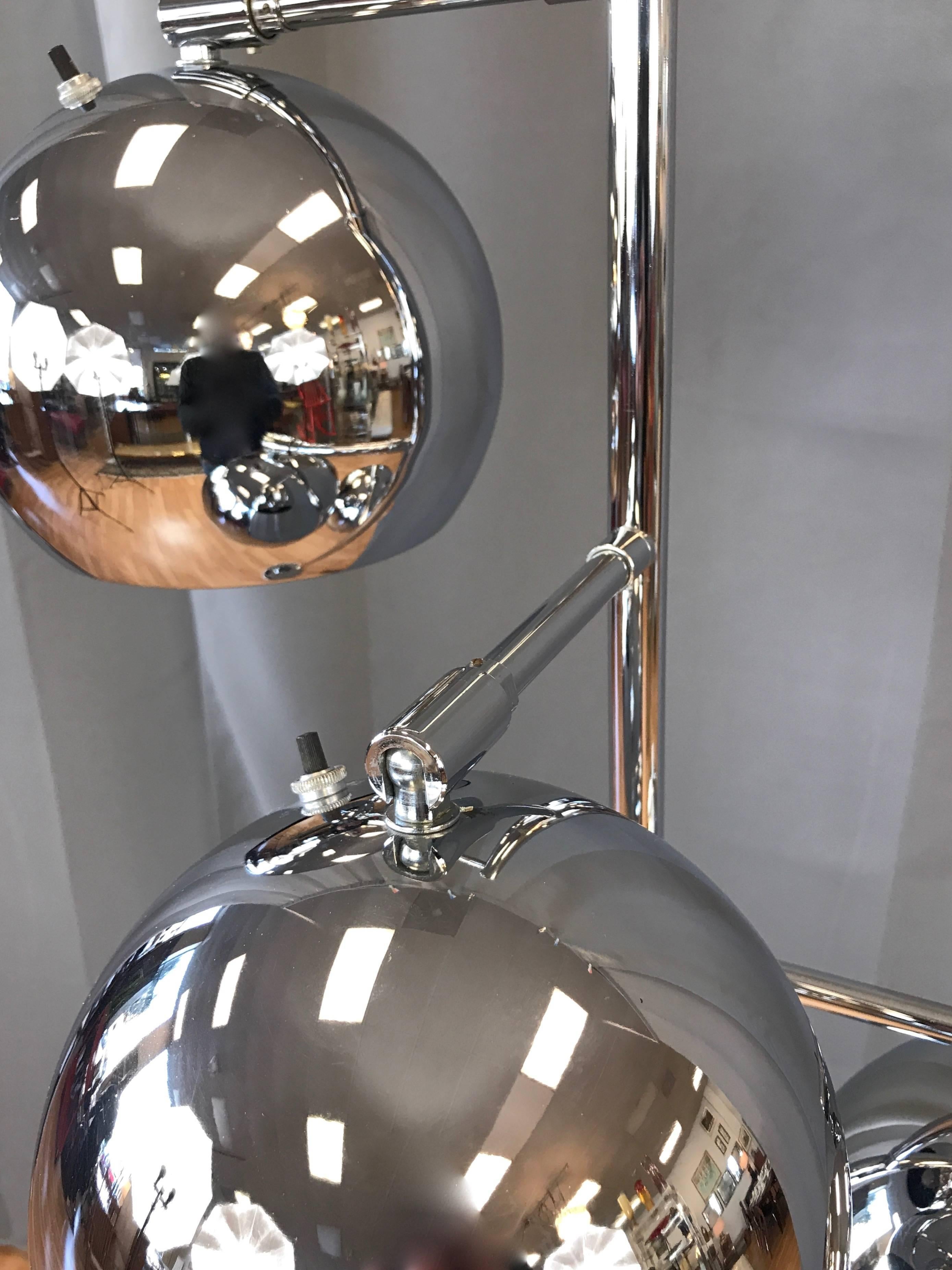 American Koch & Lowy OMI Three-Light Chrome Orb Floor Lamp