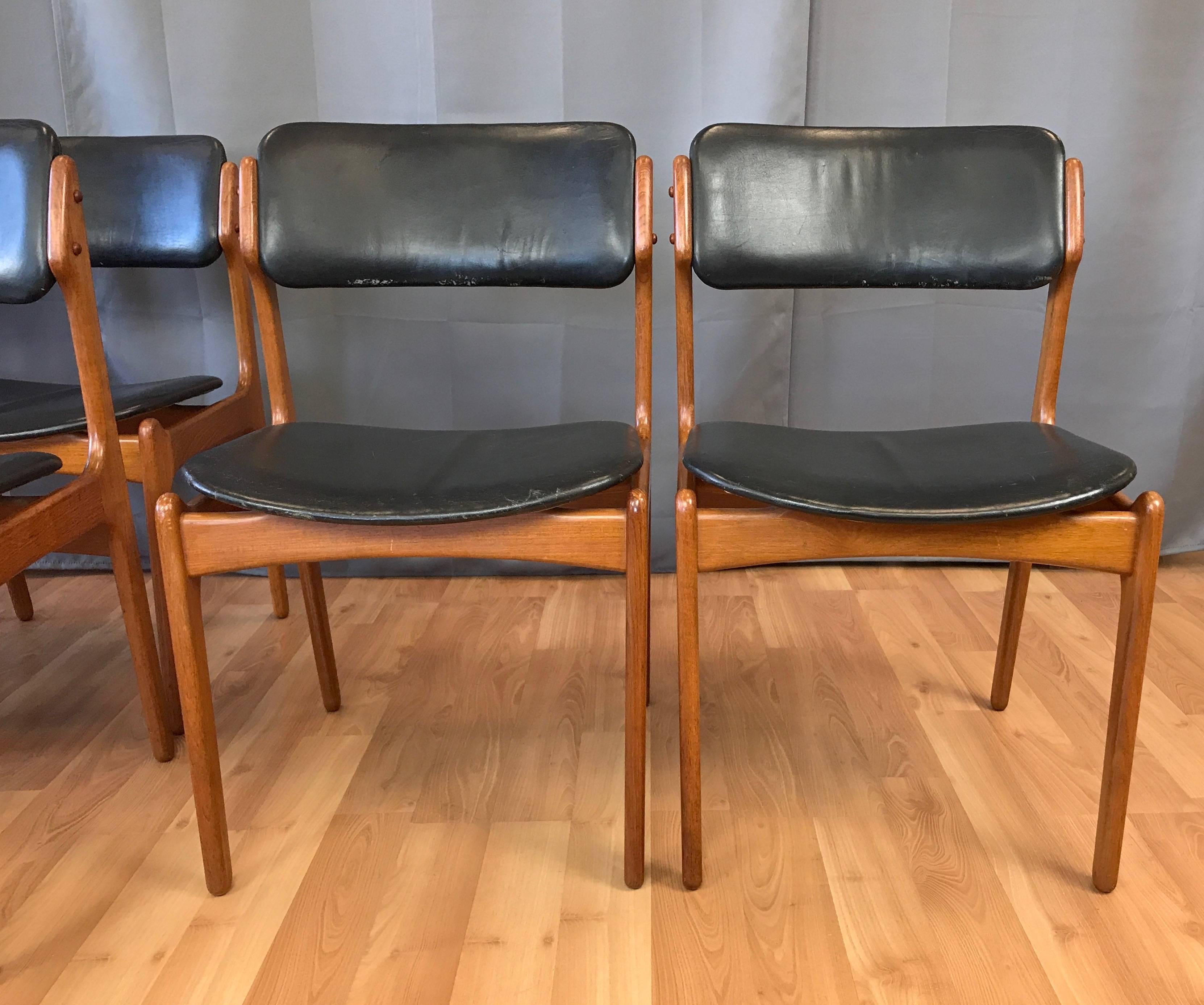 Danish Set of Six Erik Buch for O.D. Møbler OD-49 Teak and Leather Dining Chairs