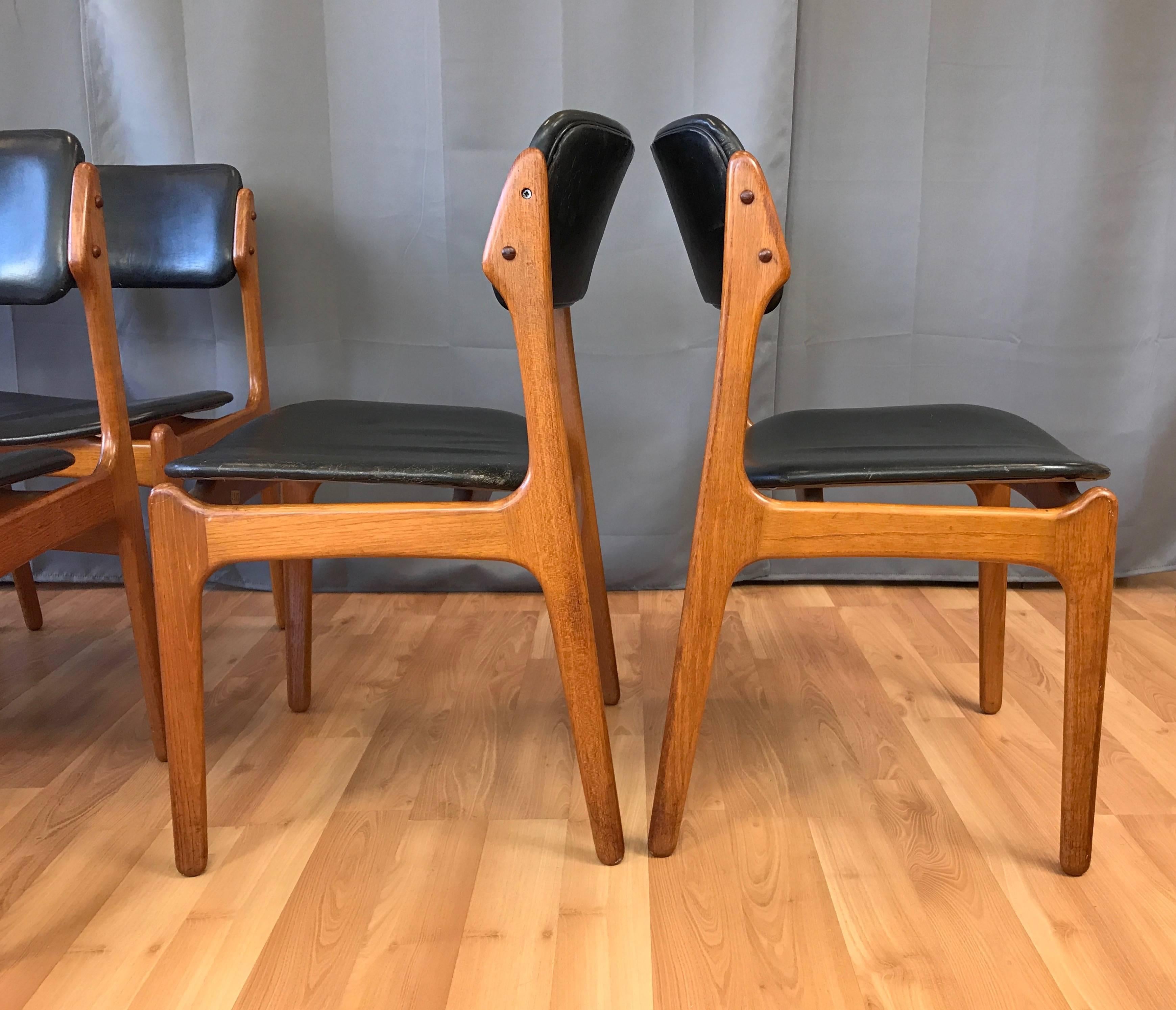 Set of Six Erik Buch for O.D. Møbler OD-49 Teak and Leather Dining Chairs In Good Condition In San Francisco, CA