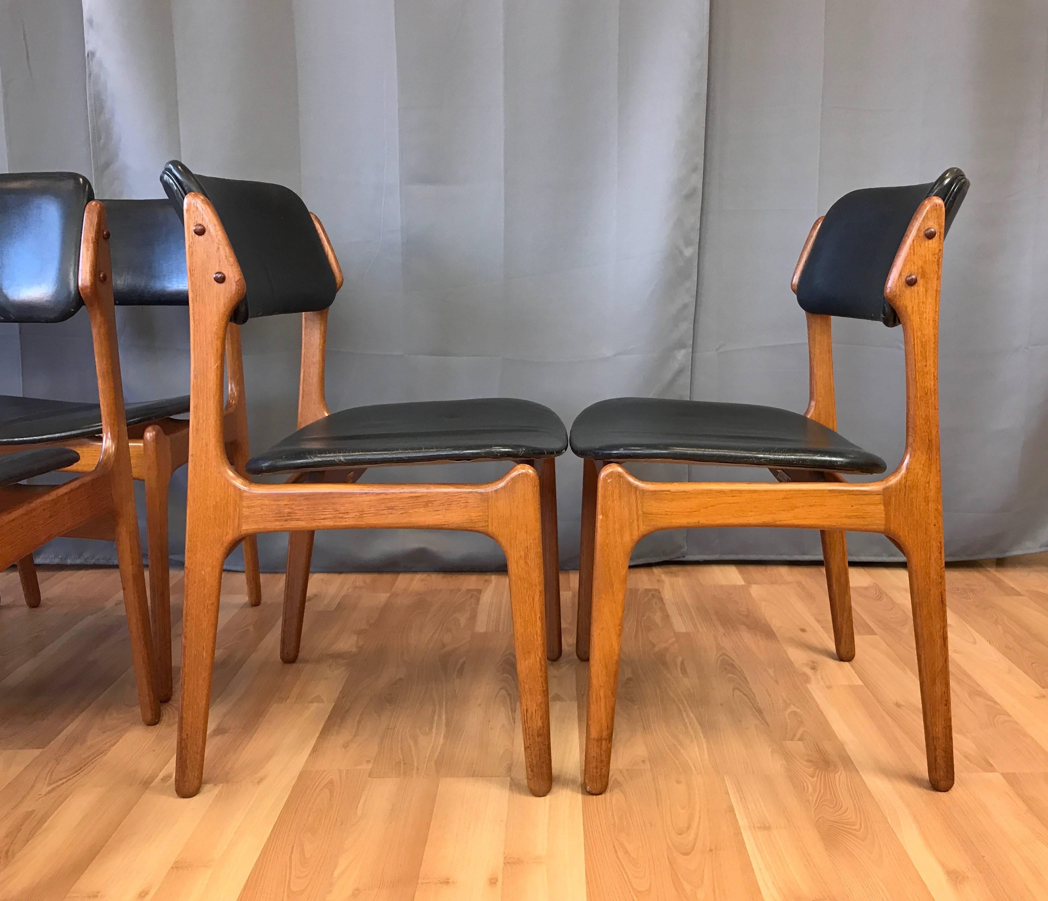 Mid-20th Century Set of Six Erik Buch for O.D. Møbler OD-49 Teak and Leather Dining Chairs