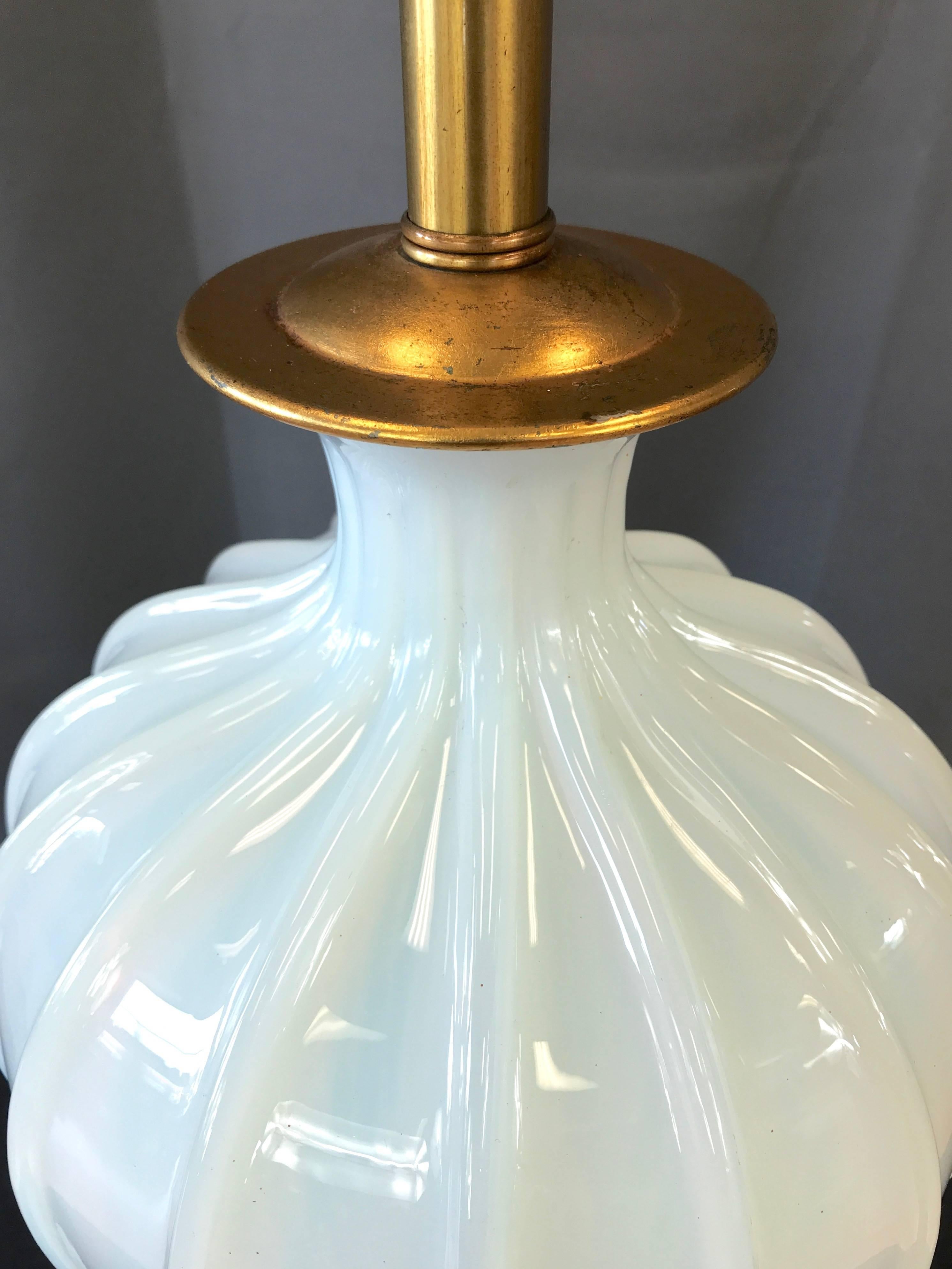 Seguso for Marbro Large Murano Glass Opaline Lamp In Good Condition In San Francisco, CA