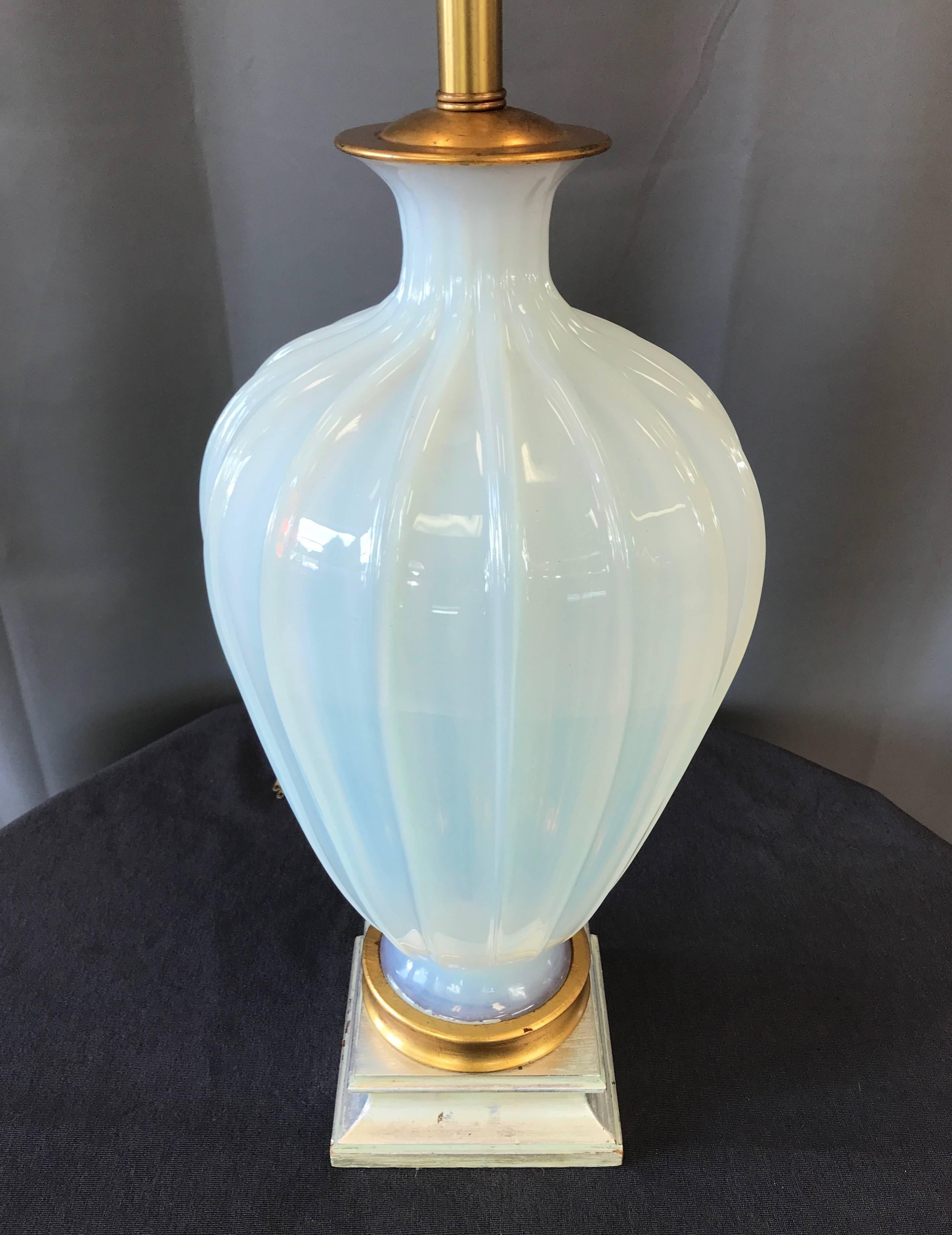 Hollywood Regency Seguso for Marbro Large Murano Glass Opaline Lamp