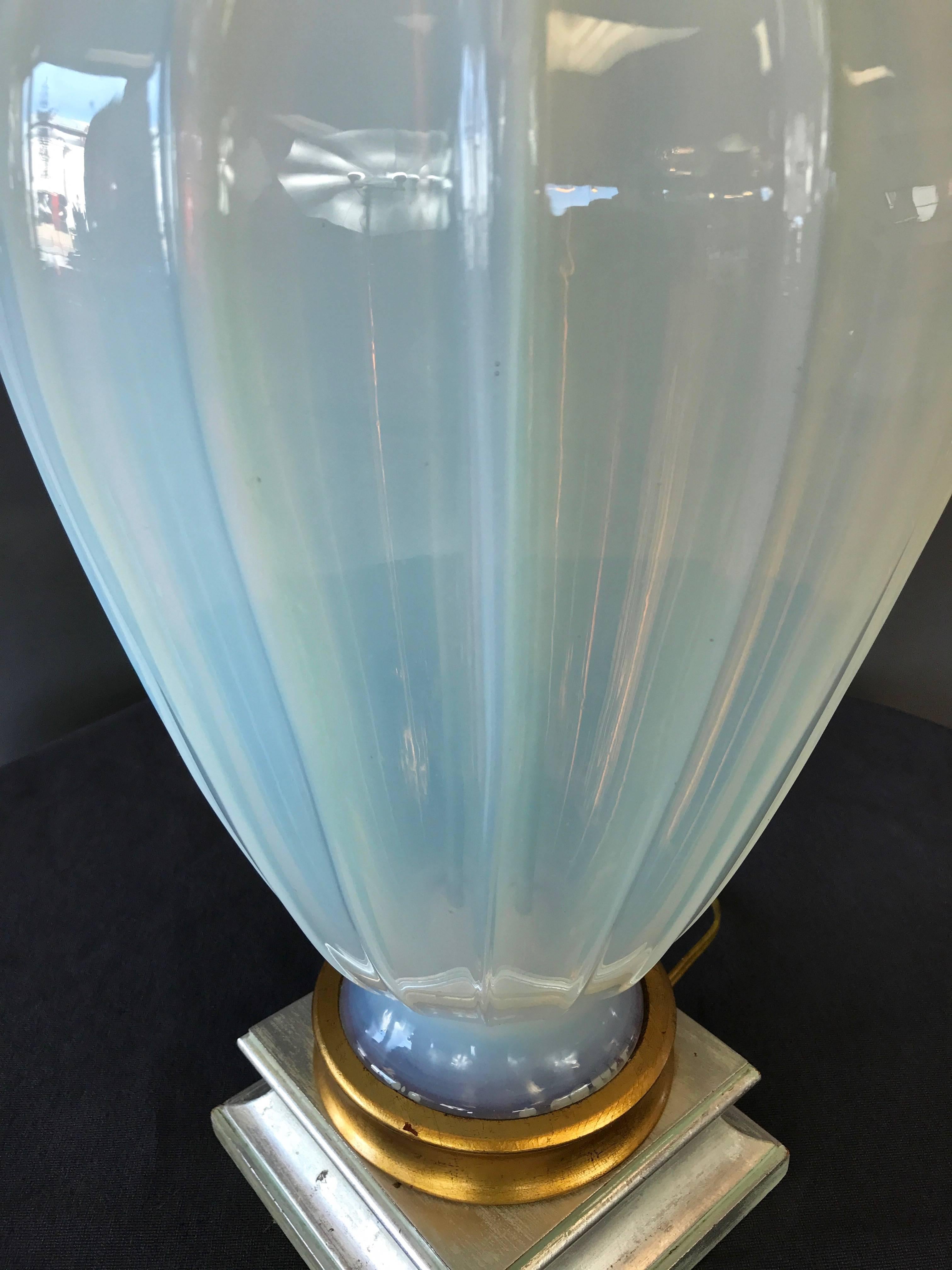 Brass Seguso for Marbro Large Murano Glass Opaline Lamp
