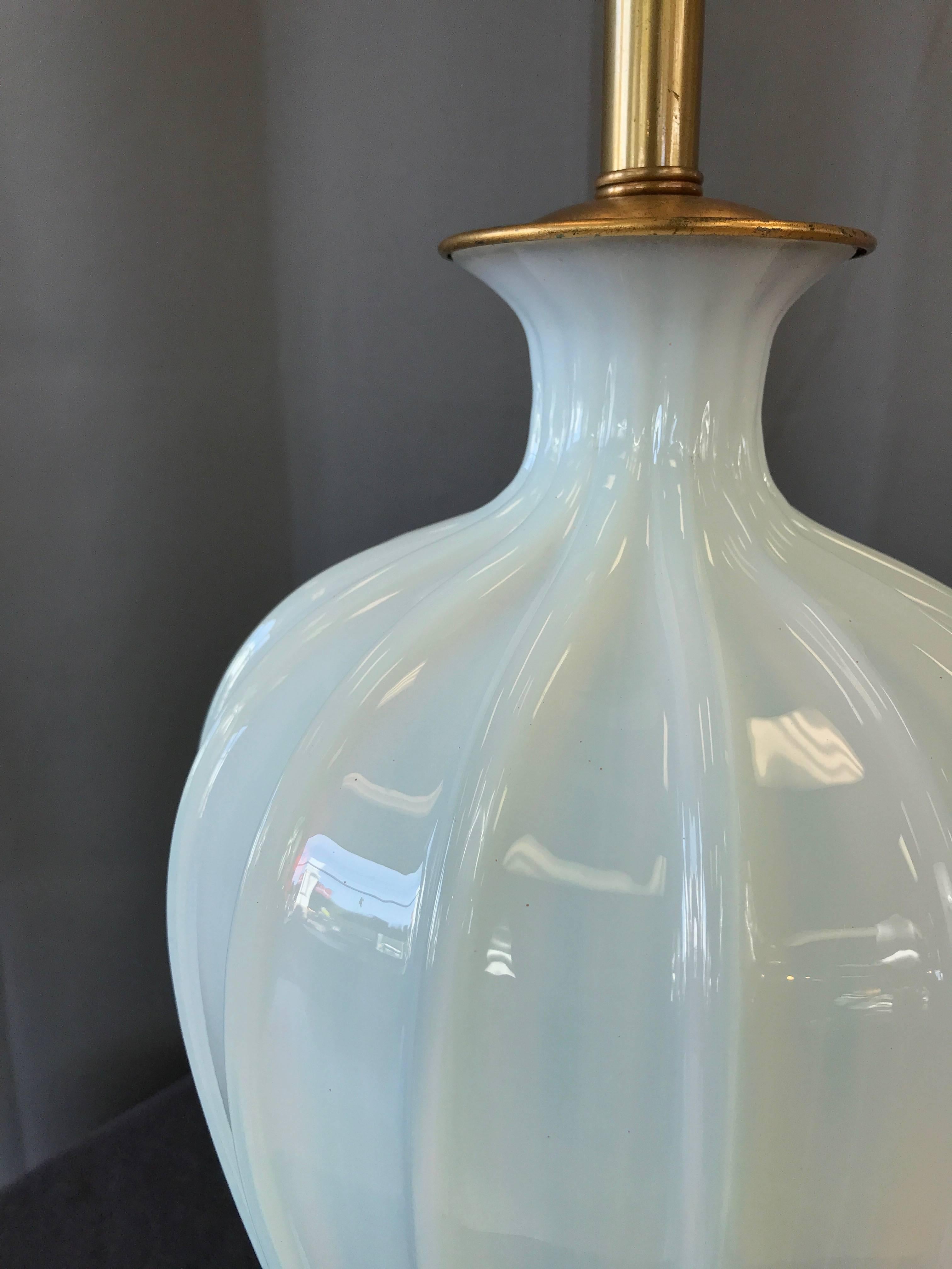 Italian Seguso for Marbro Large Murano Glass Opaline Lamp