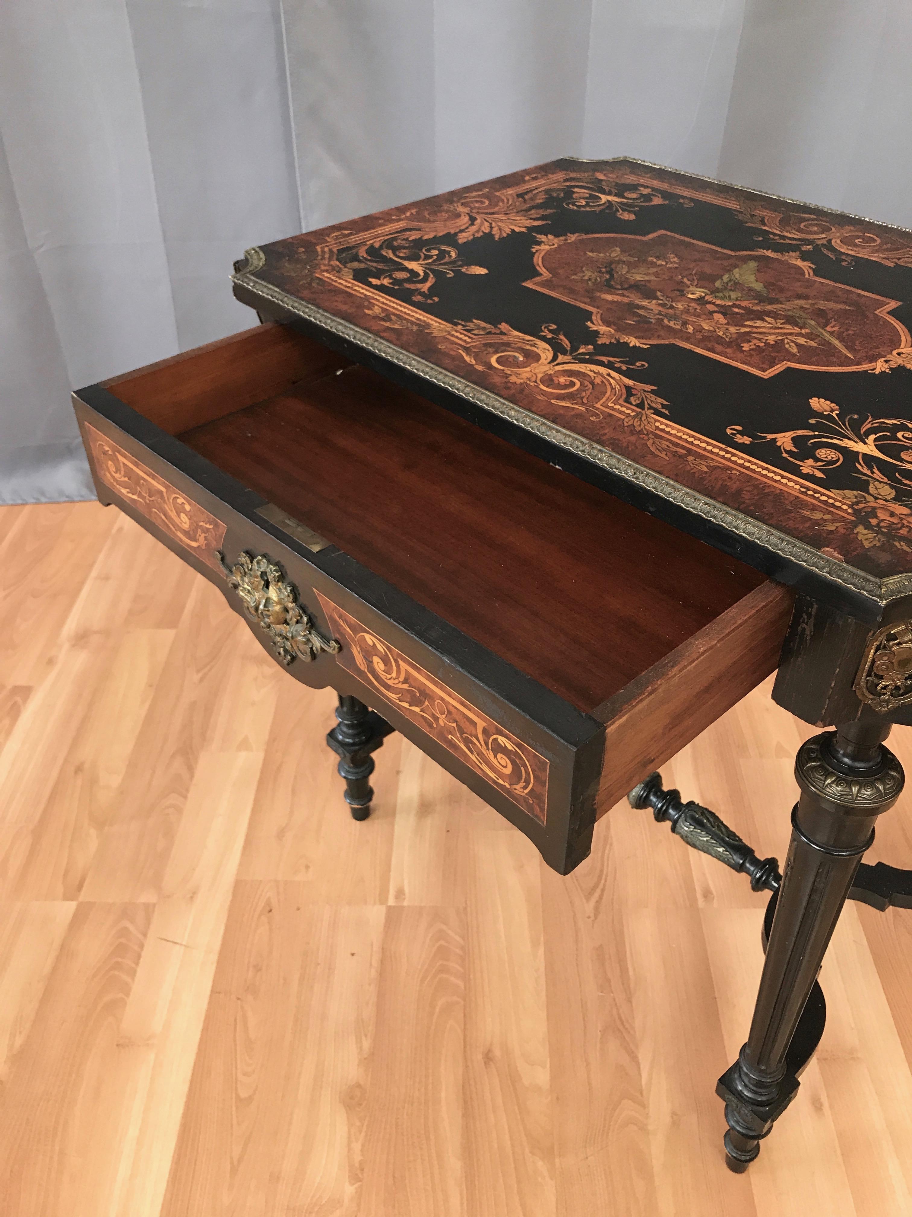 Napoleon III French Marquetry Drop-Leaf Salon or Writing Table with Drawer, 1860 1