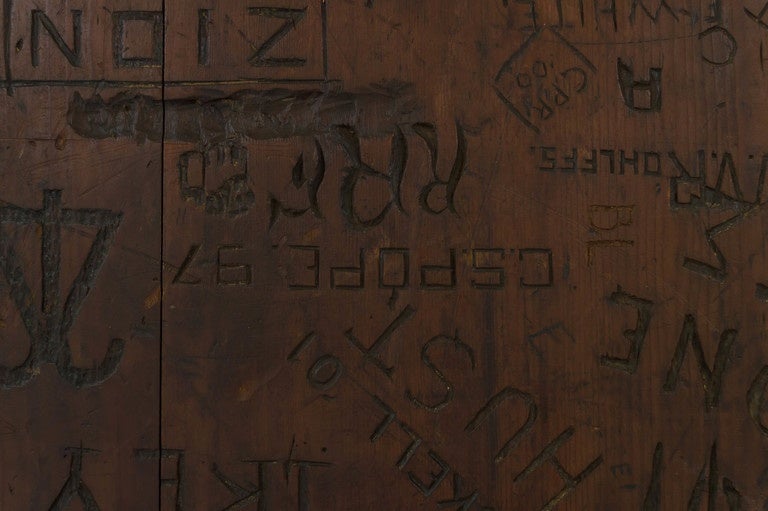 In the late 1800s near Stanford University was a watering hole, Charlie Meyer's Bar and Restaurant, where the men of Stanford went to drink. For over 20 years after the founding of the University, Stanford men have carved their initials on one of