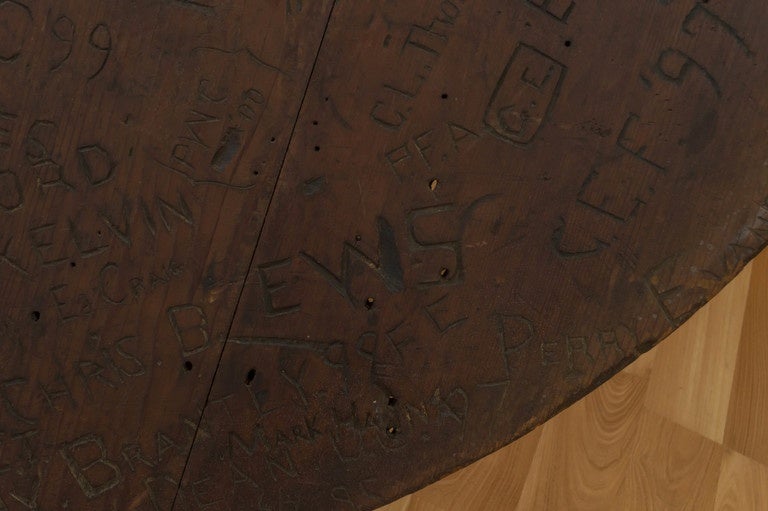 1800s Stanford University Student Names Carved In Charlie Meyers Bar Table Top In Good Condition In San Francisco, CA