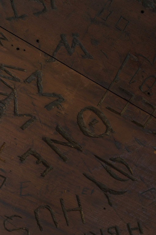 Wood 1800s Stanford University Student Names Carved In Charlie Meyers Bar Table Top