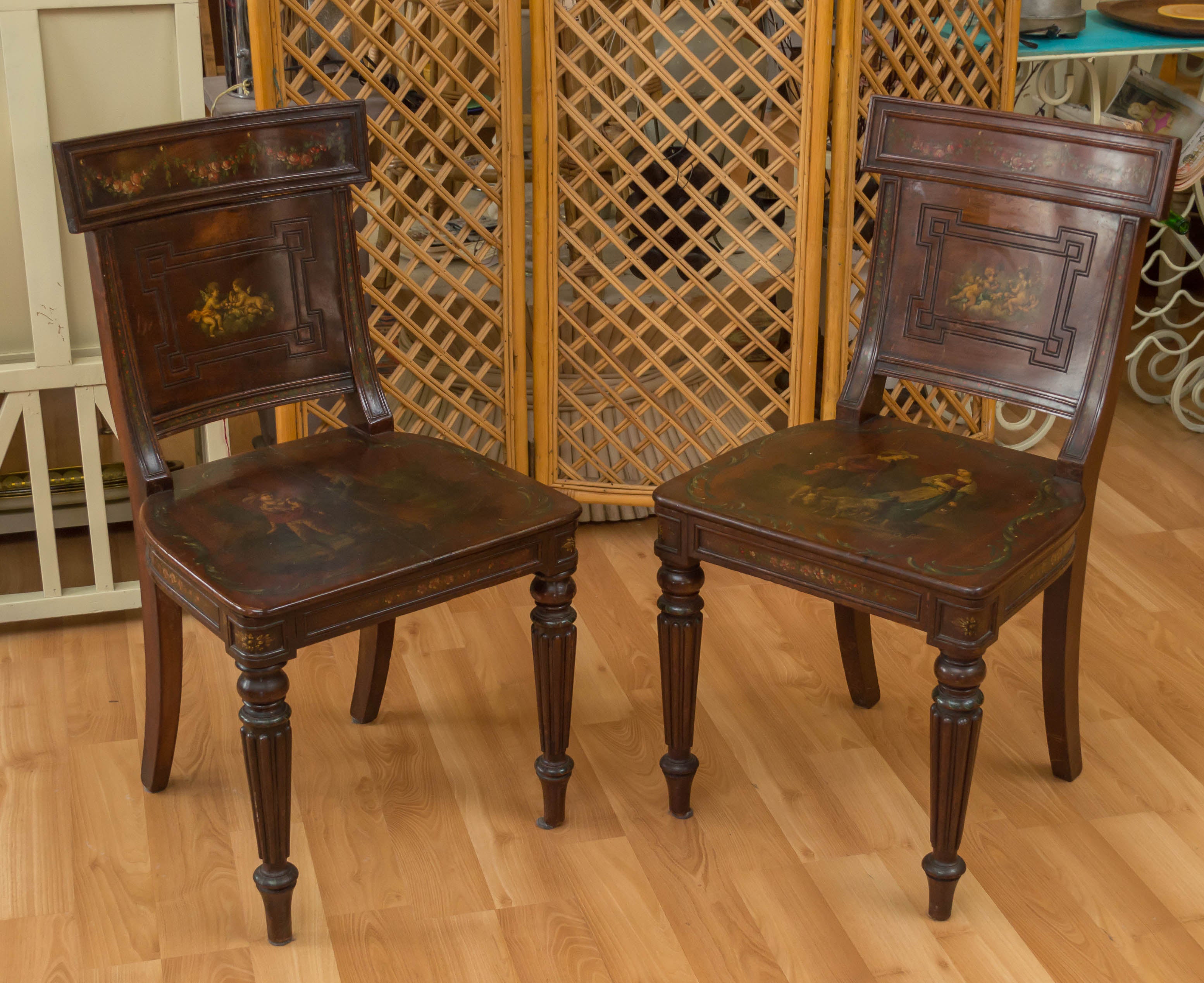 Pair of Neoclassical Chairs, Painted, Signed F. Lefevre