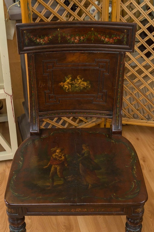 French Pair of Neoclassical Chairs, Painted, Signed F. Lefevre