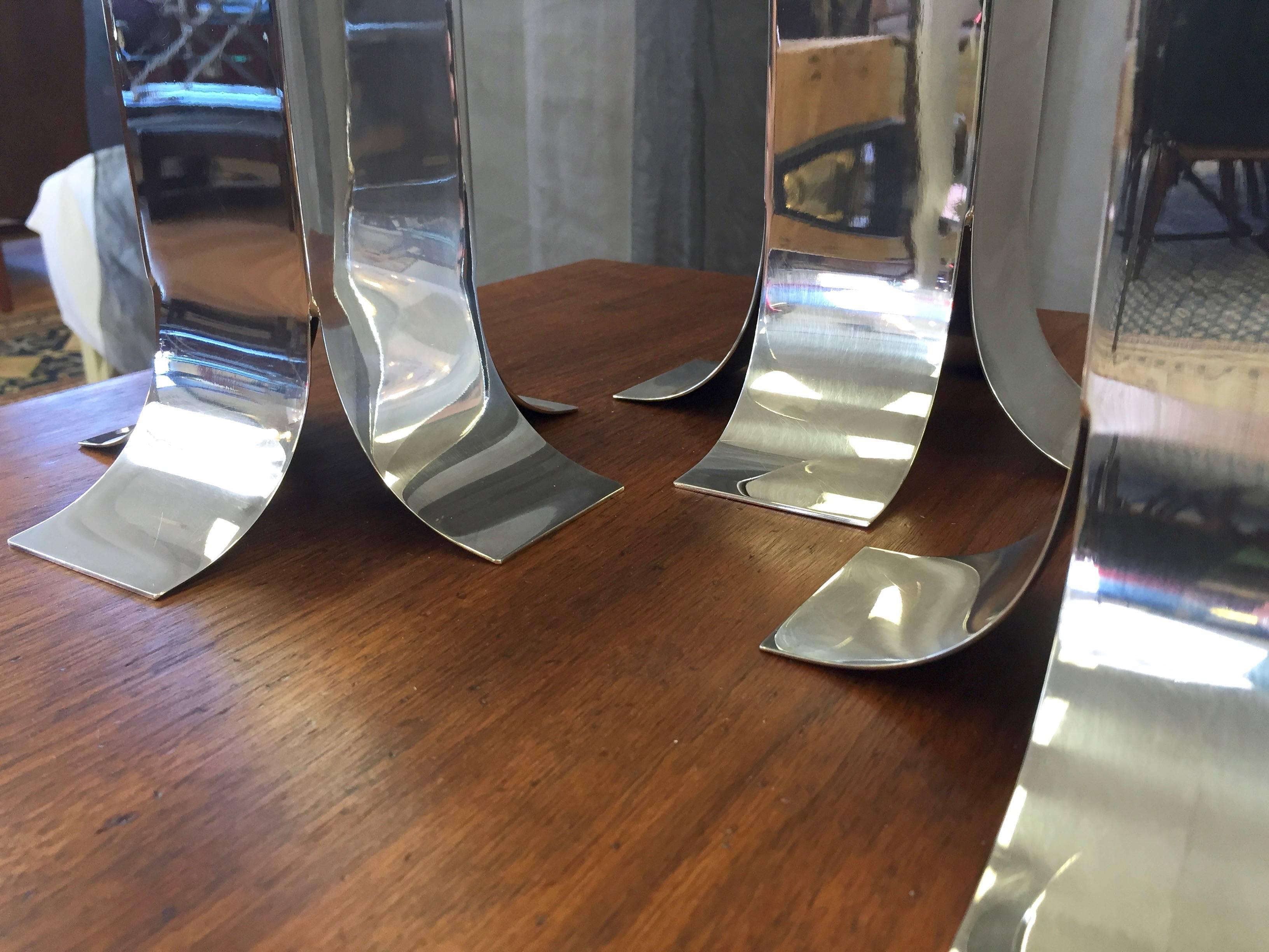 Metal Uncommon Set of Three Lino Sabattini Silver Plated “Stele” Vases