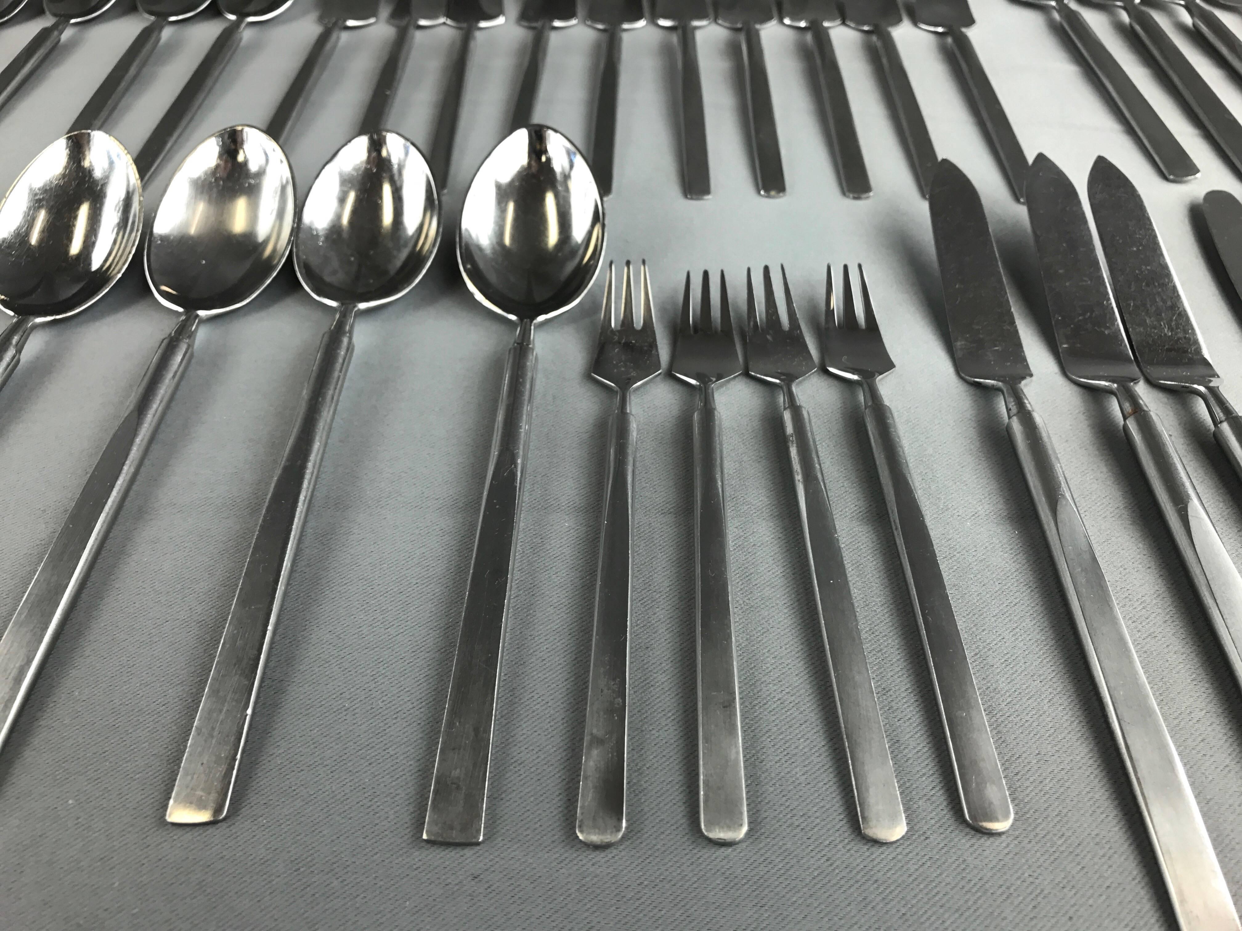 Stainless Steel Erik Herlow for Copenhagen Cutlery “Obelisk” Flatware Service for Ten