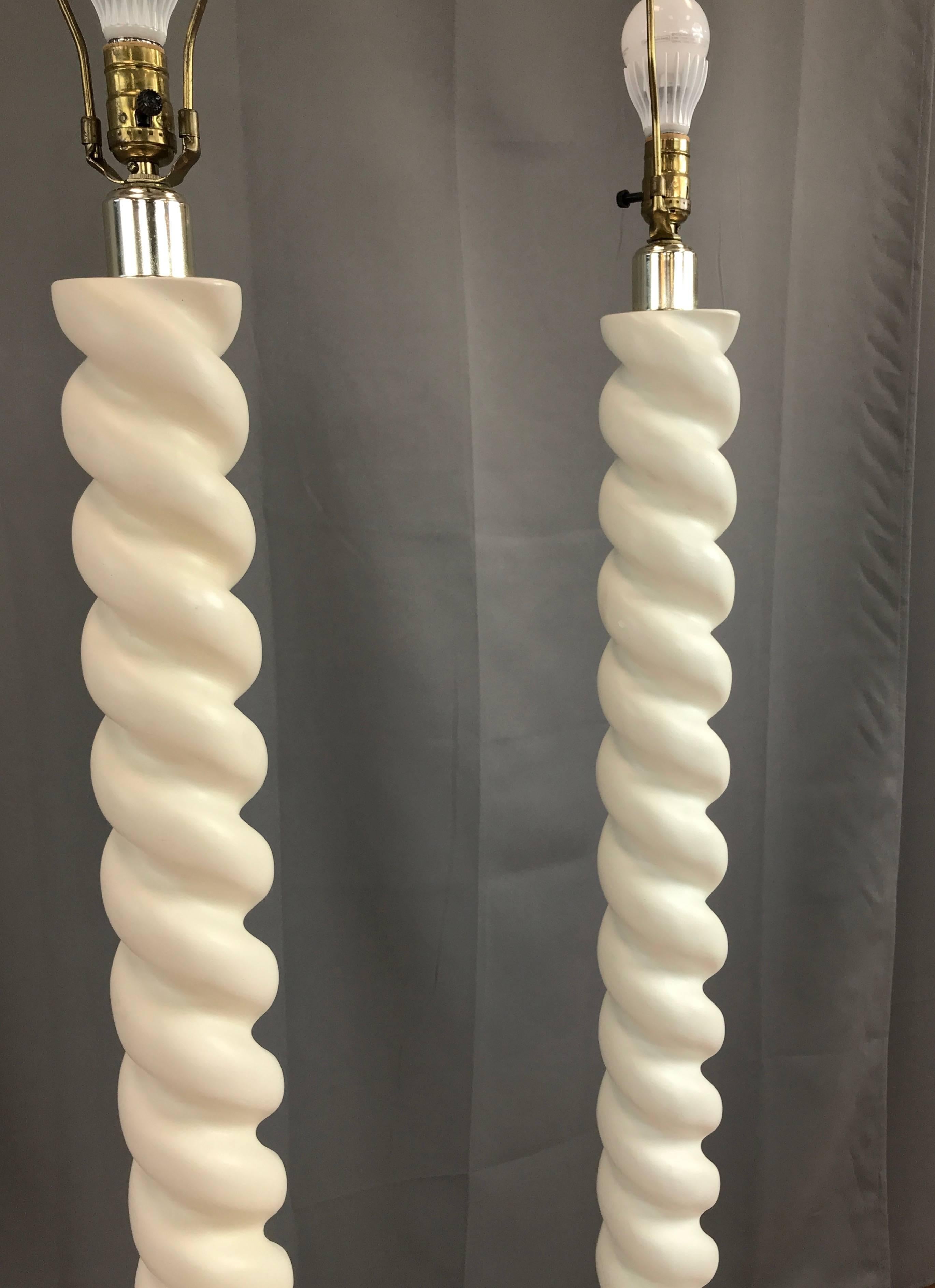 American Pair of Michael Taylor Tall Spiral Plaster Floor Lamps