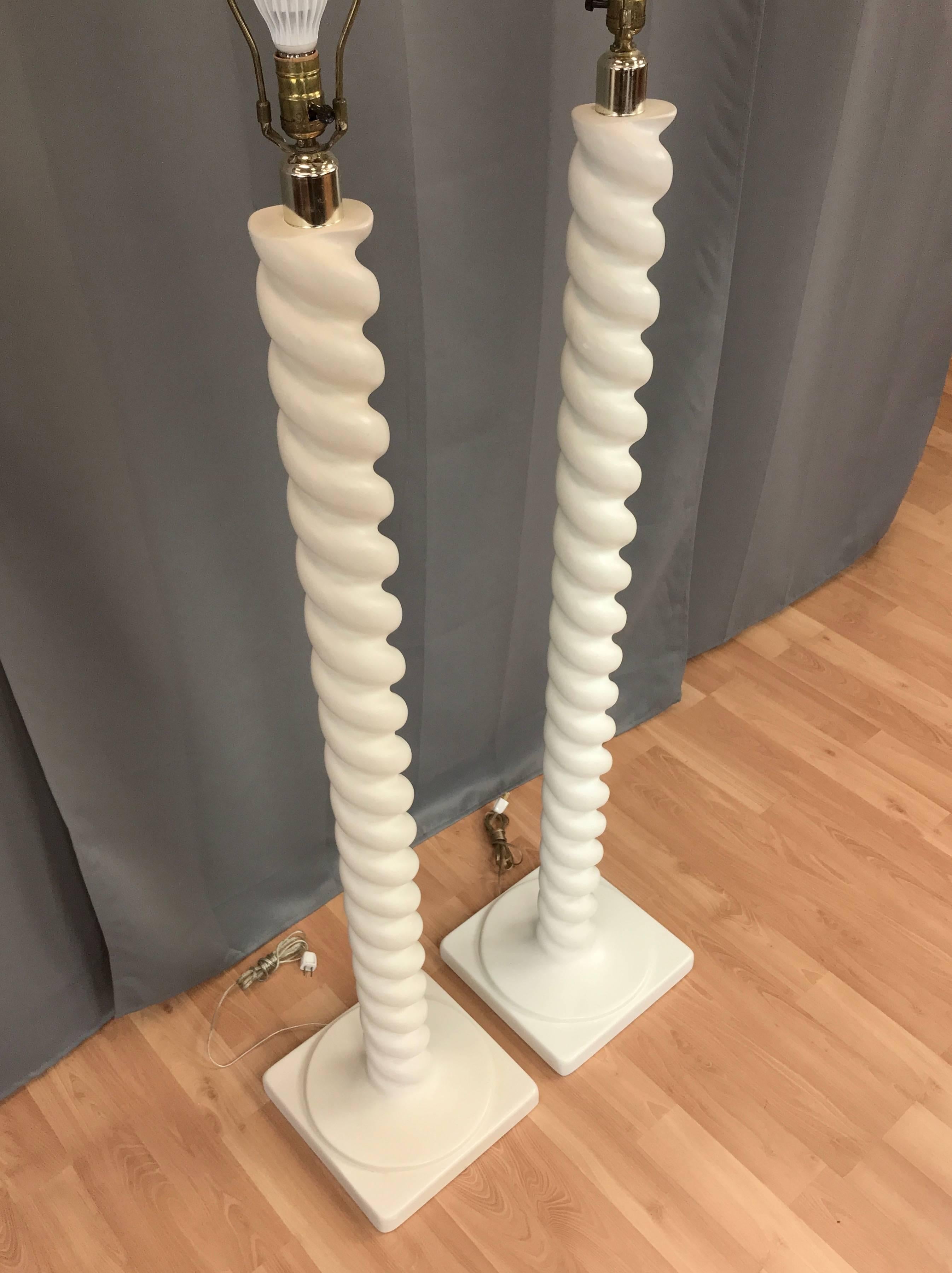 Hollywood Regency Pair of Michael Taylor Tall Spiral Plaster Floor Lamps
