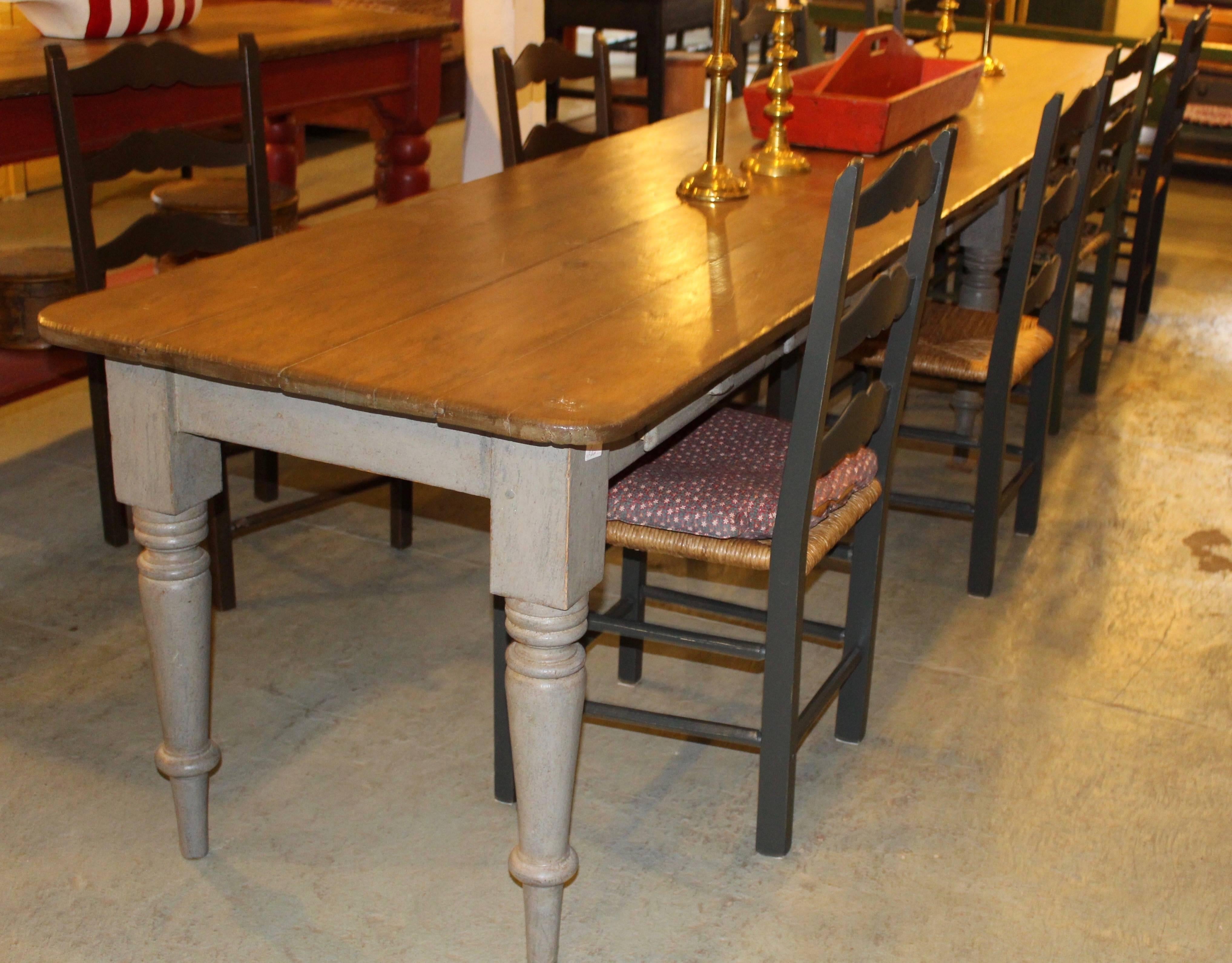 French Provincial Multi Drawer Long Table from a Quebec 14.5 feet long For Sale