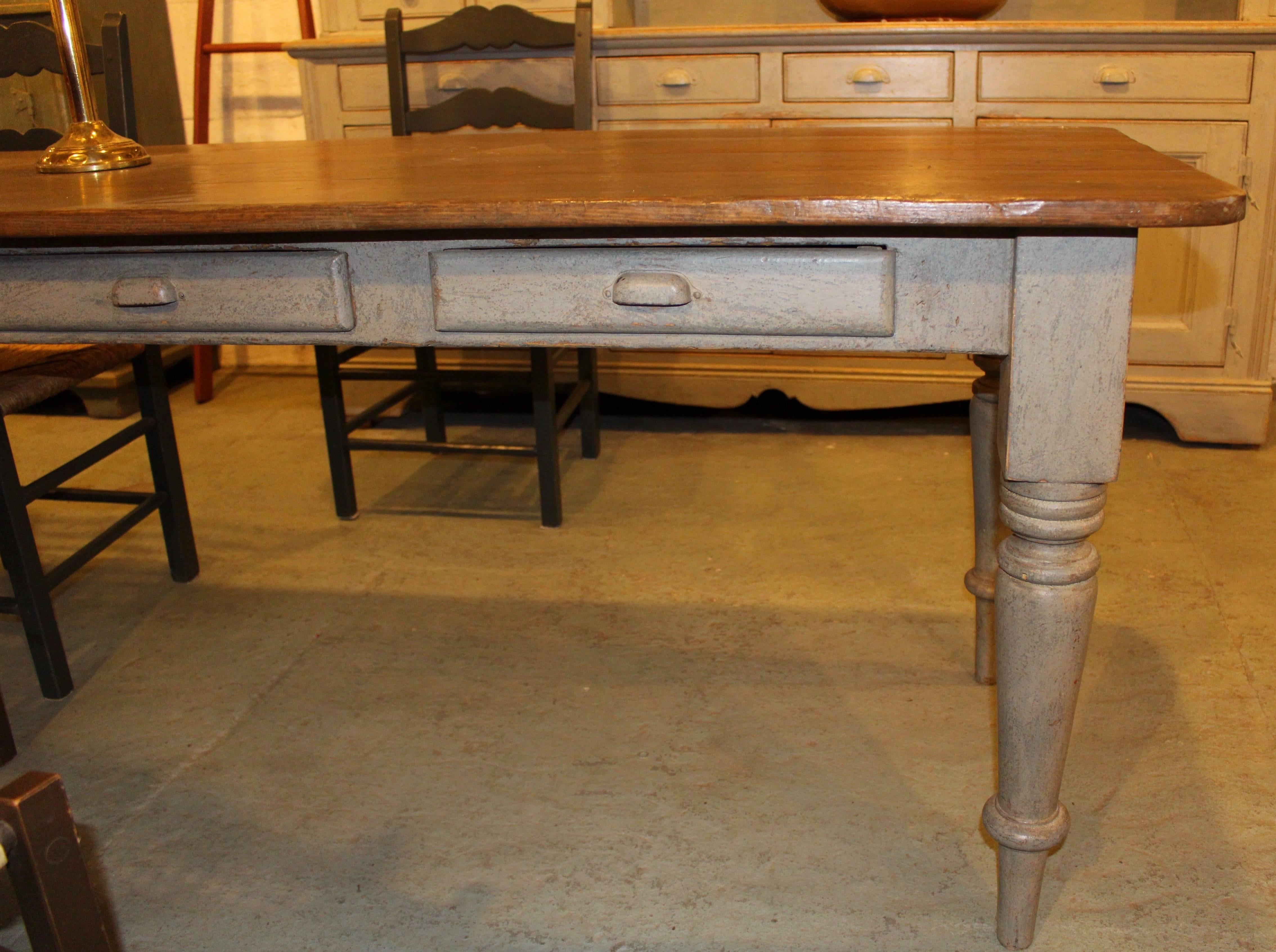 A 16-drawer table with center legs for extra support. 14.5 feet long.
Found in a convent.