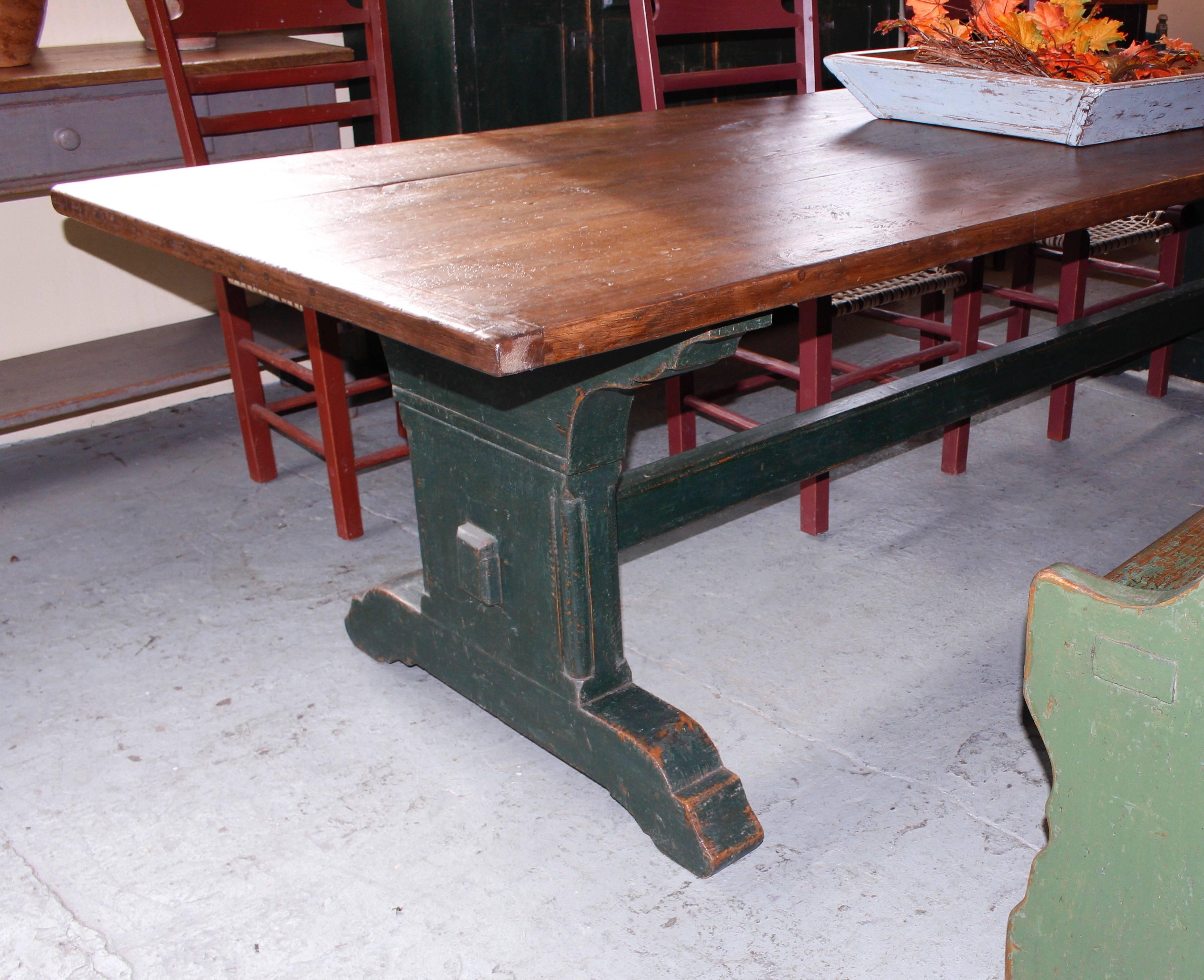 Trestle Table With a Green Base Nine Feet In Good Condition In Woodbury, CT